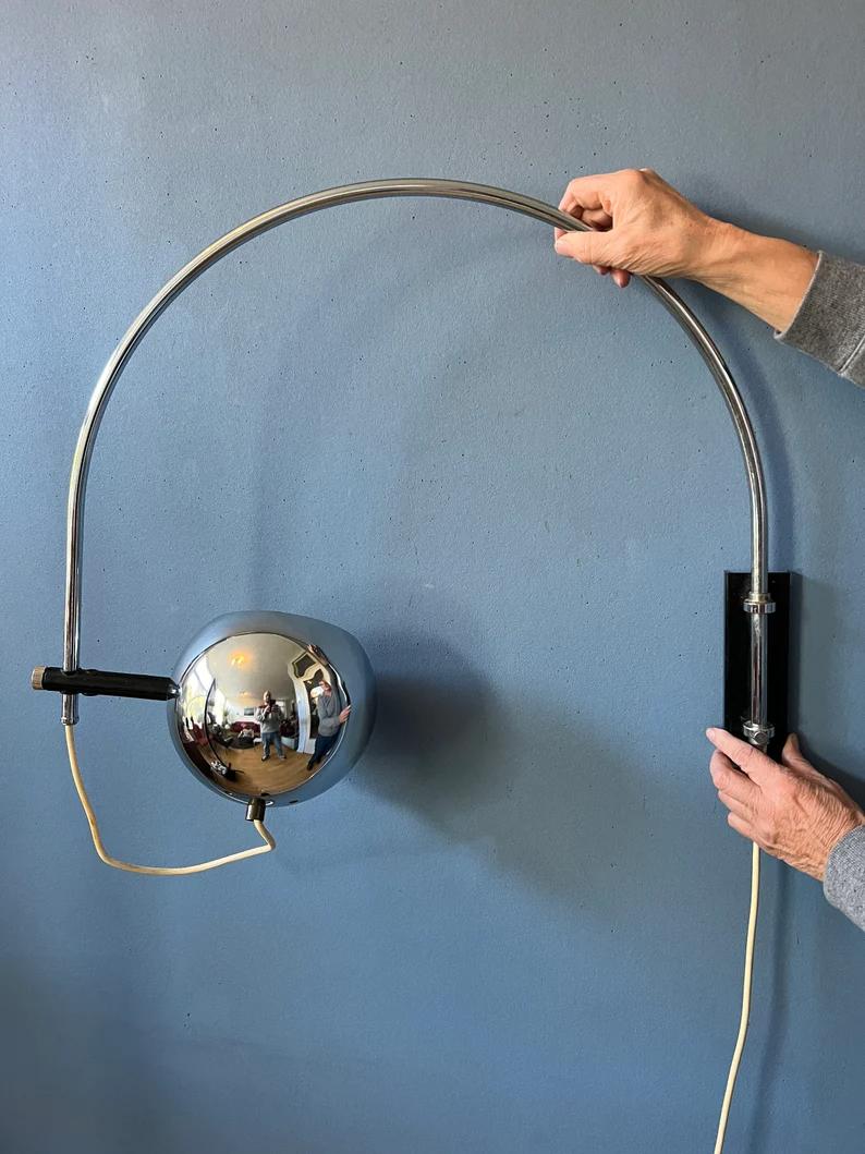 Metal Mid Century Herda Eyeball Wall Lamp in Chrome Space Age Lamp, 1970s For Sale