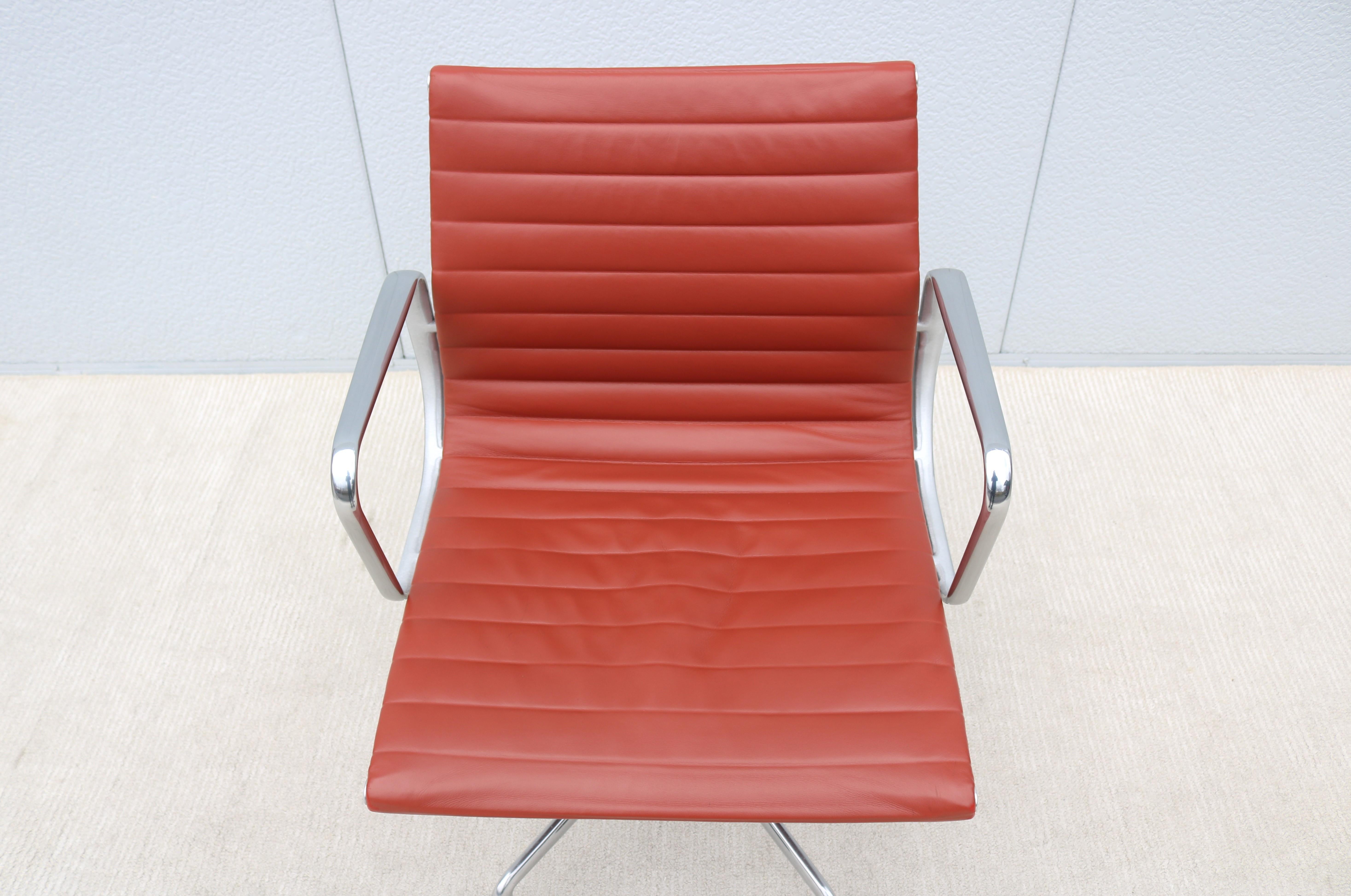 Mid-Century Herman Miller Eames Aluminum Group Brown Leather Management Chair For Sale 10