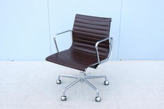 Mid-Century Herman Miller Eames Aluminum Group Management Chair Espresso Leather
