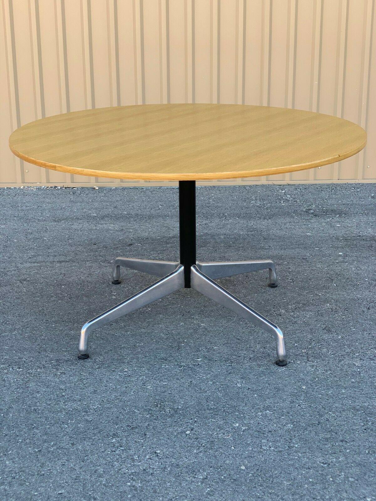 Mid Century Herman Miller Oak Eames Round Dining Table 1