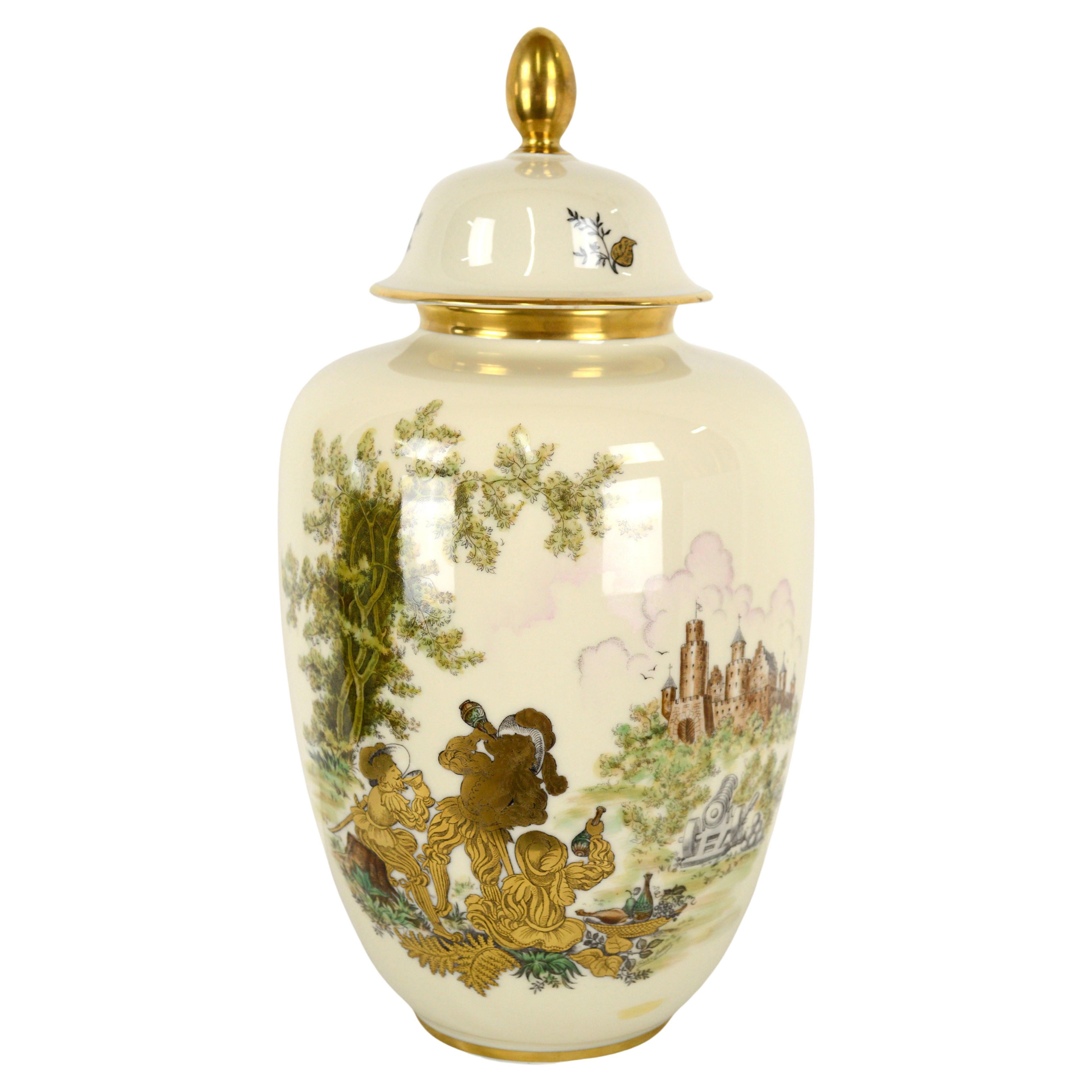 Mid Century Hertel Jacob German Porcelain Ginger Jar, Signed Fuchs-Nadler For Sale