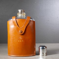 Mid-century Herz Germany Glass Flask with Leather Case c.1960