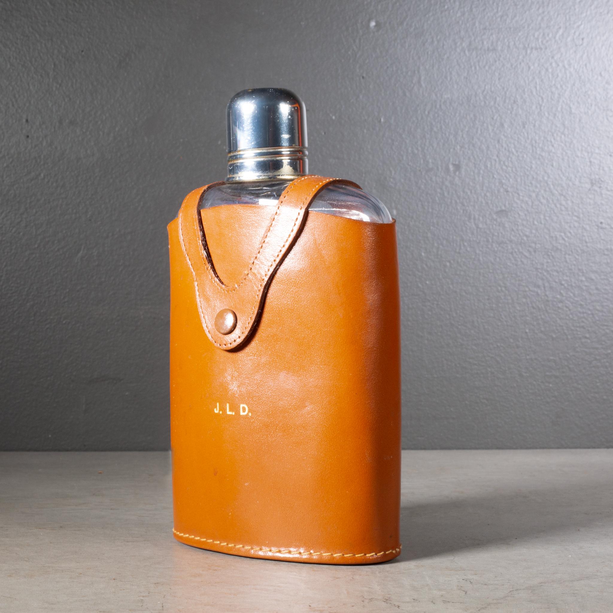 Mid-Century Modern Mid-century Herz Germany Glass Flask with Leather Case c.1960 For Sale