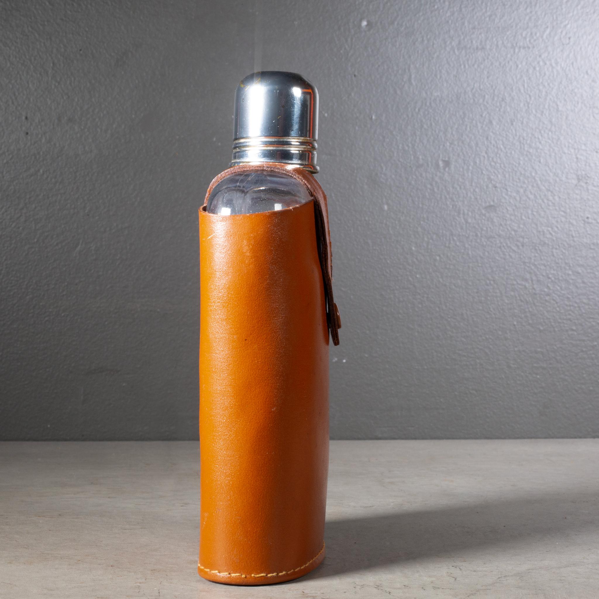20th Century Mid-century Herz Germany Glass Flask with Leather Case c.1960 For Sale