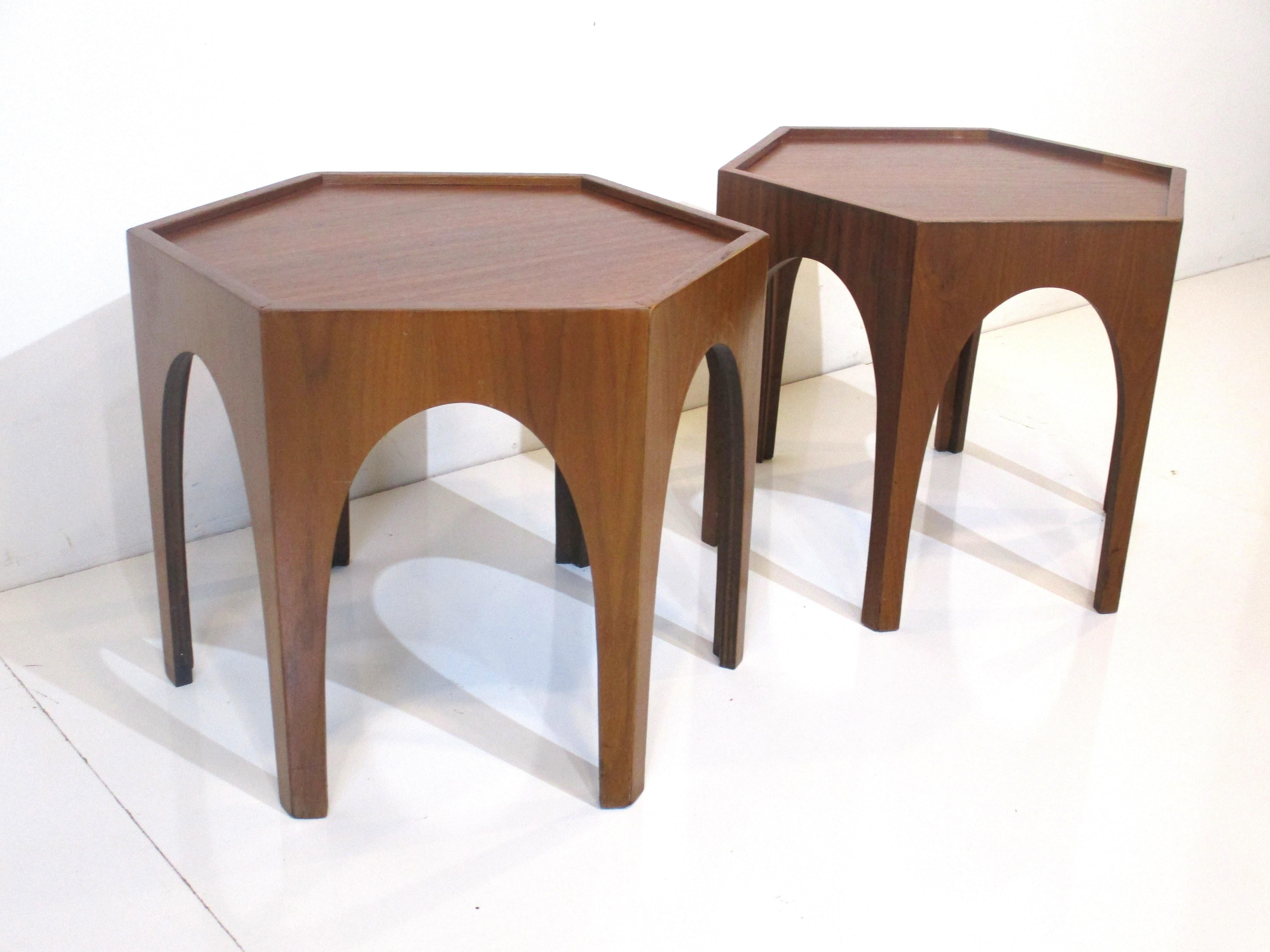 Mid-Century Modern Mid Century Hexagon Walnut Side Tables in the style of Heritage