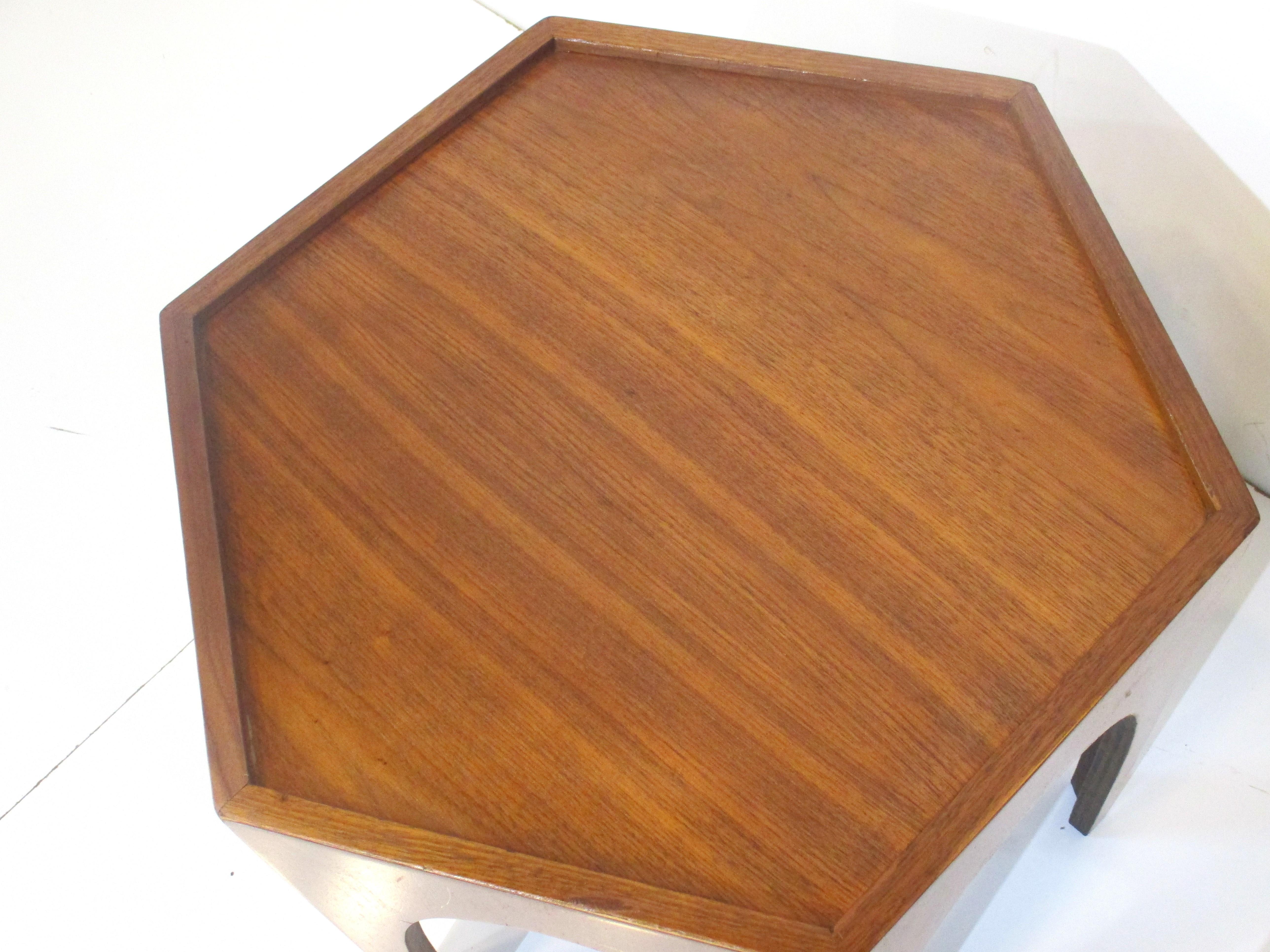 Mid Century Hexagon Walnut Side Tables in the style of Heritage 1