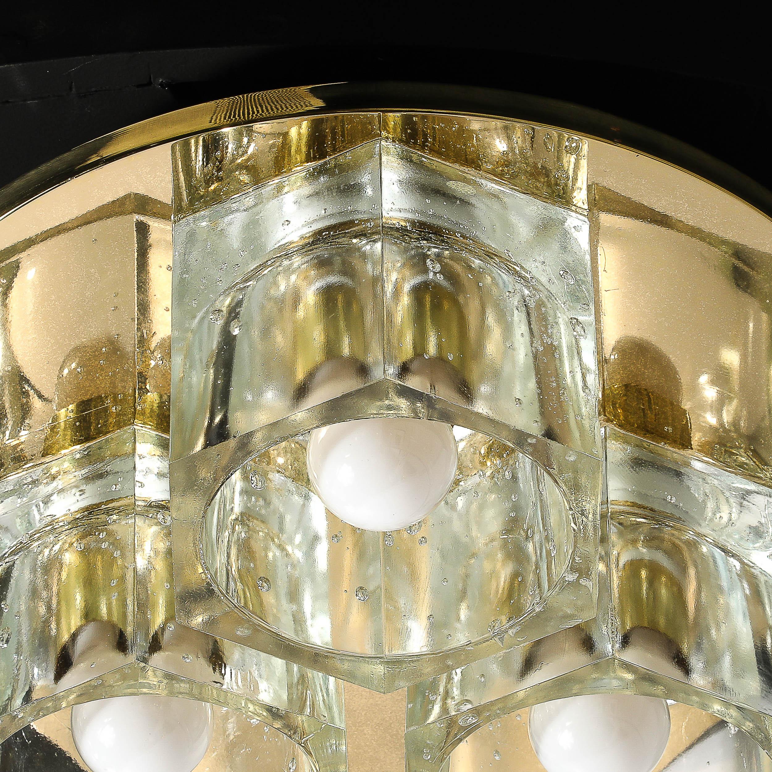 Mid-Century Hexagonal Glass Flush Mount Chandelier in Brass by Lightolier For Sale 7