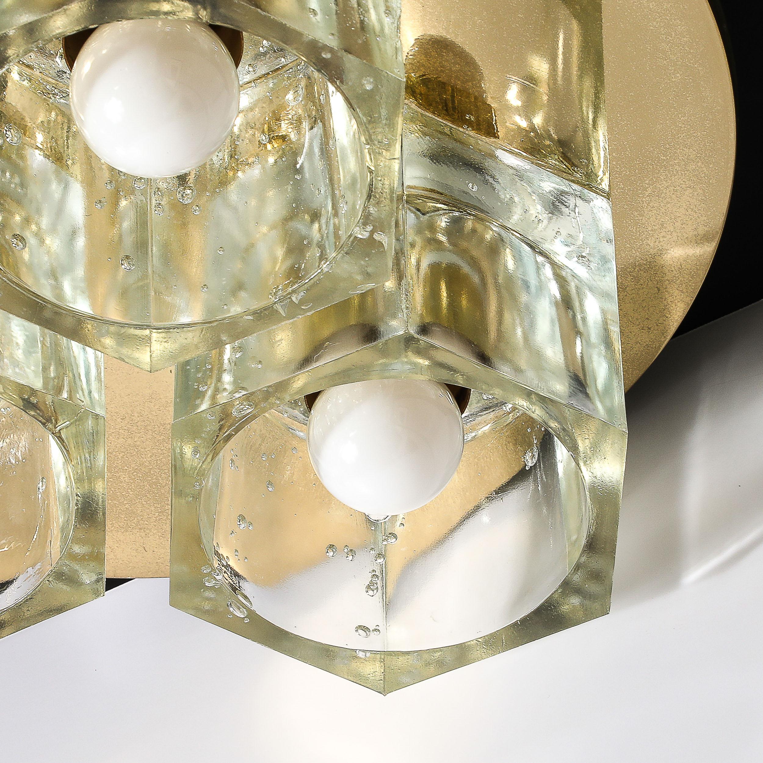 Mid-Century Hexagonal Glass Flush Mount Chandelier in Brass by Lightolier For Sale 8