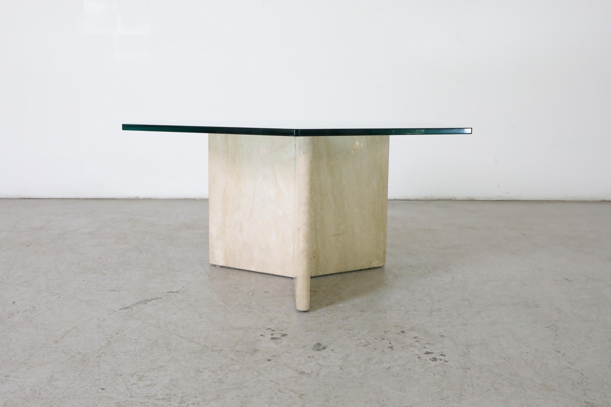 Mid-20th Century Mid-Century Hexagonal Glass Side or Coffee Table with Travertine Base