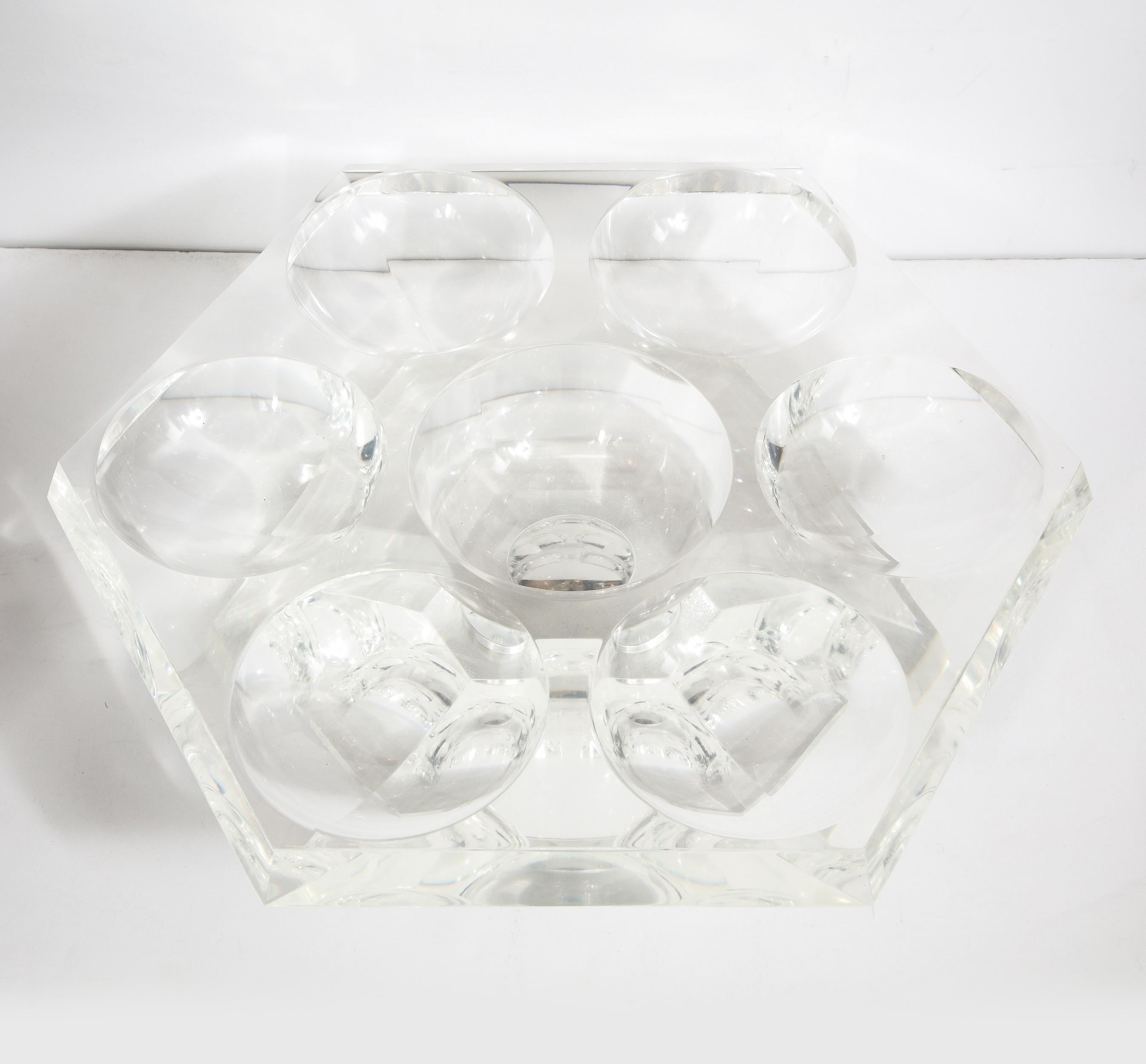 Midcentury Hexagonal Lucite Rotating Tray with Concave Serving Indentations 4