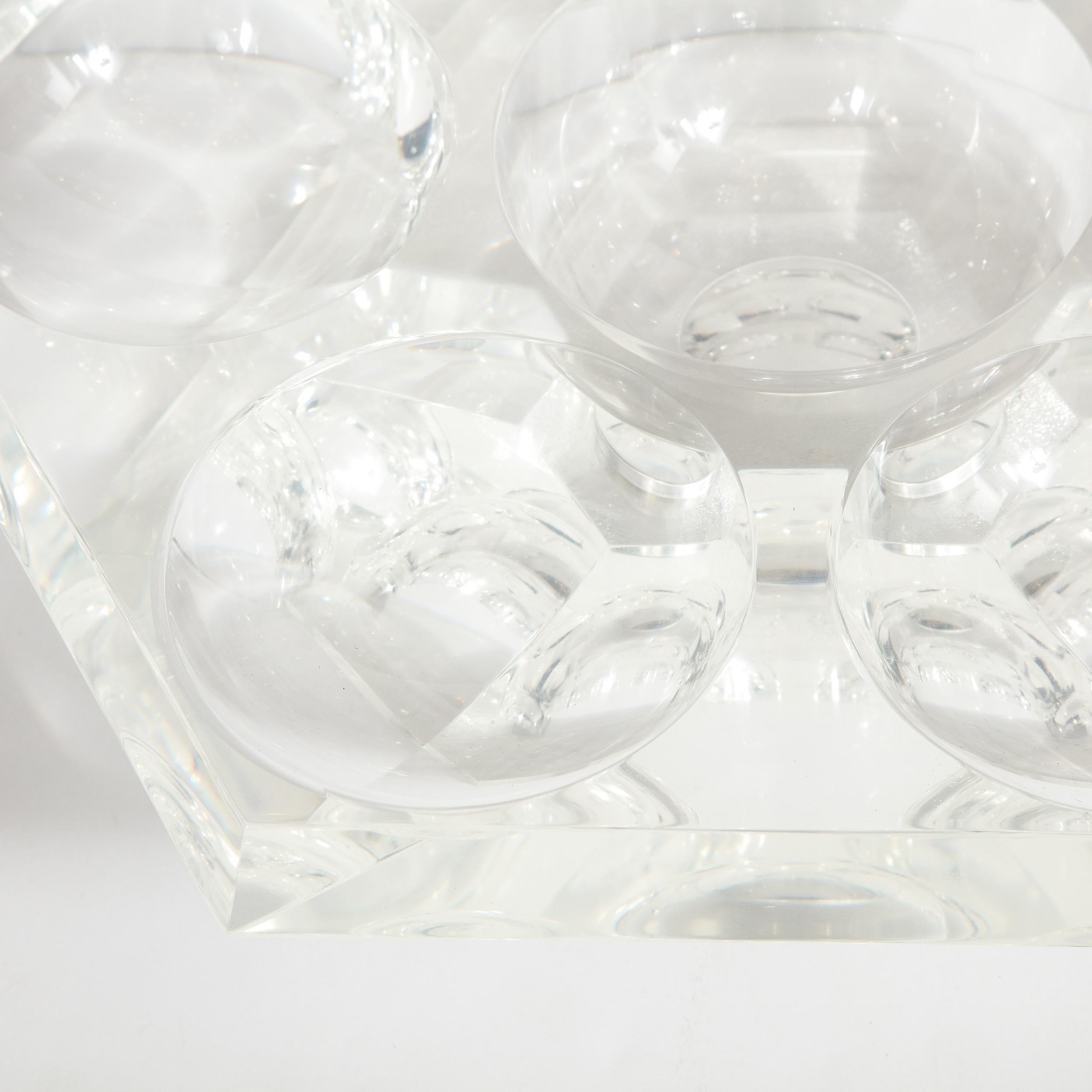 Midcentury Hexagonal Lucite Rotating Tray with Concave Serving Indentations 5