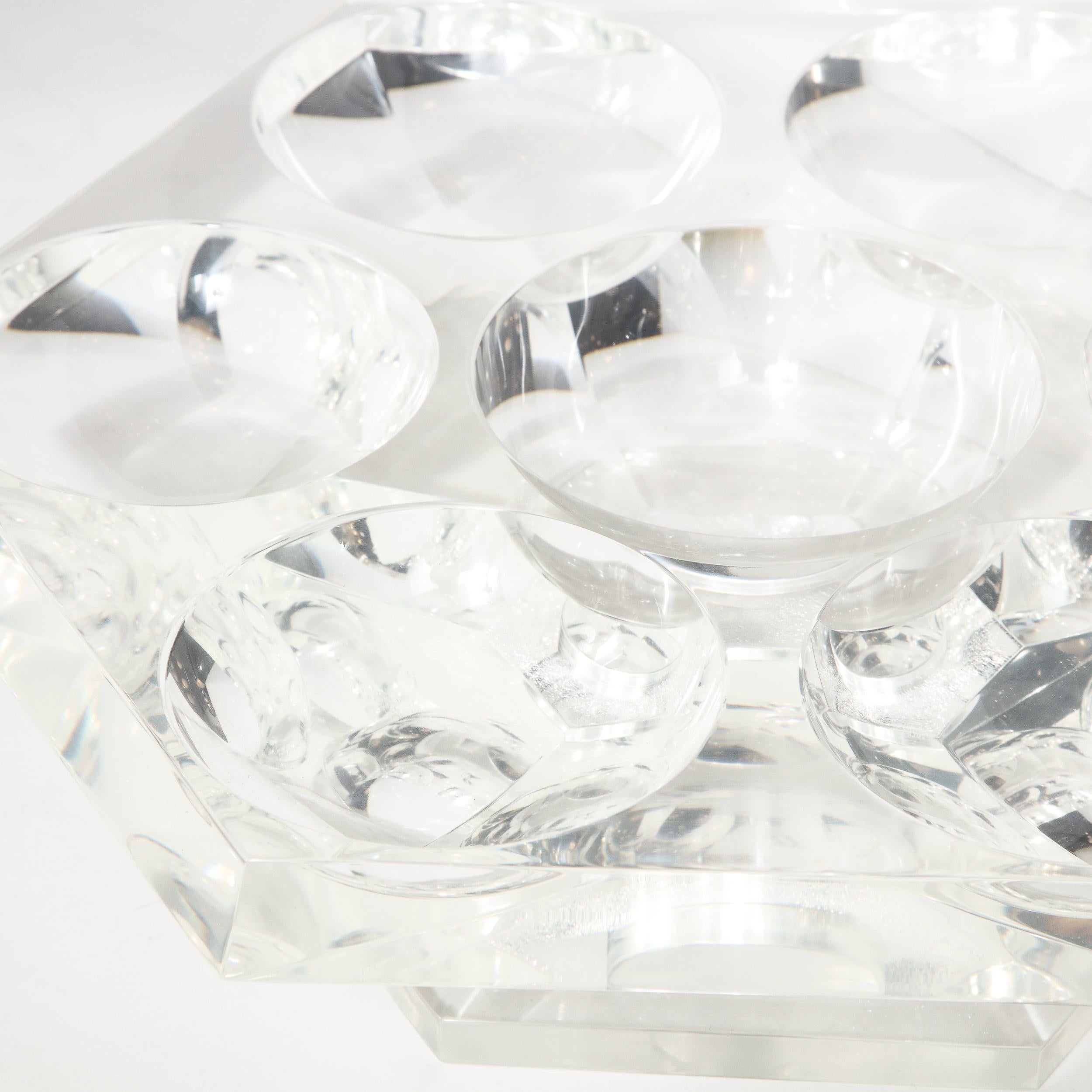 Midcentury Hexagonal Lucite Rotating Tray with Concave Serving Indentations 7