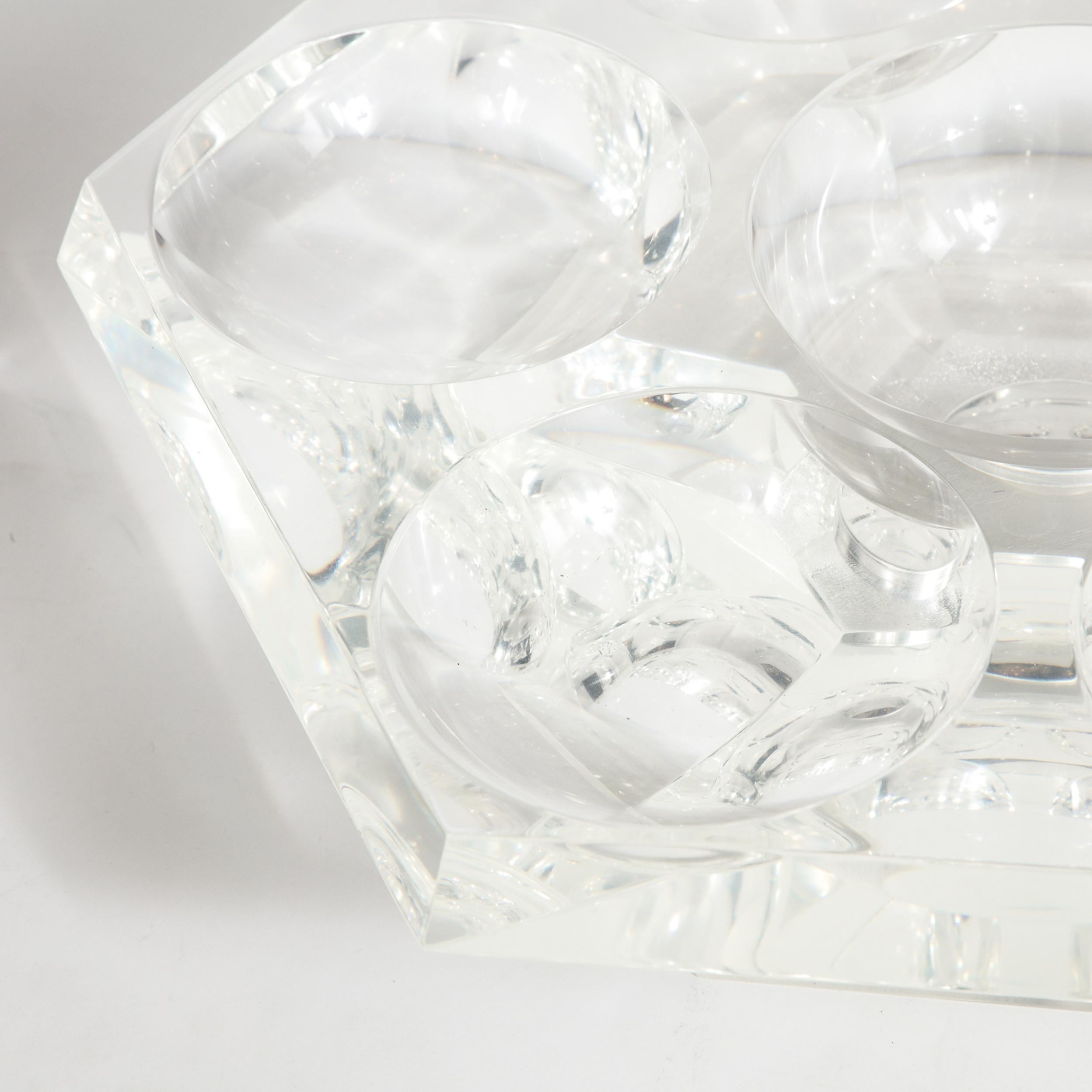 Mid-Century Modern Midcentury Hexagonal Lucite Rotating Tray with Concave Serving Indentations