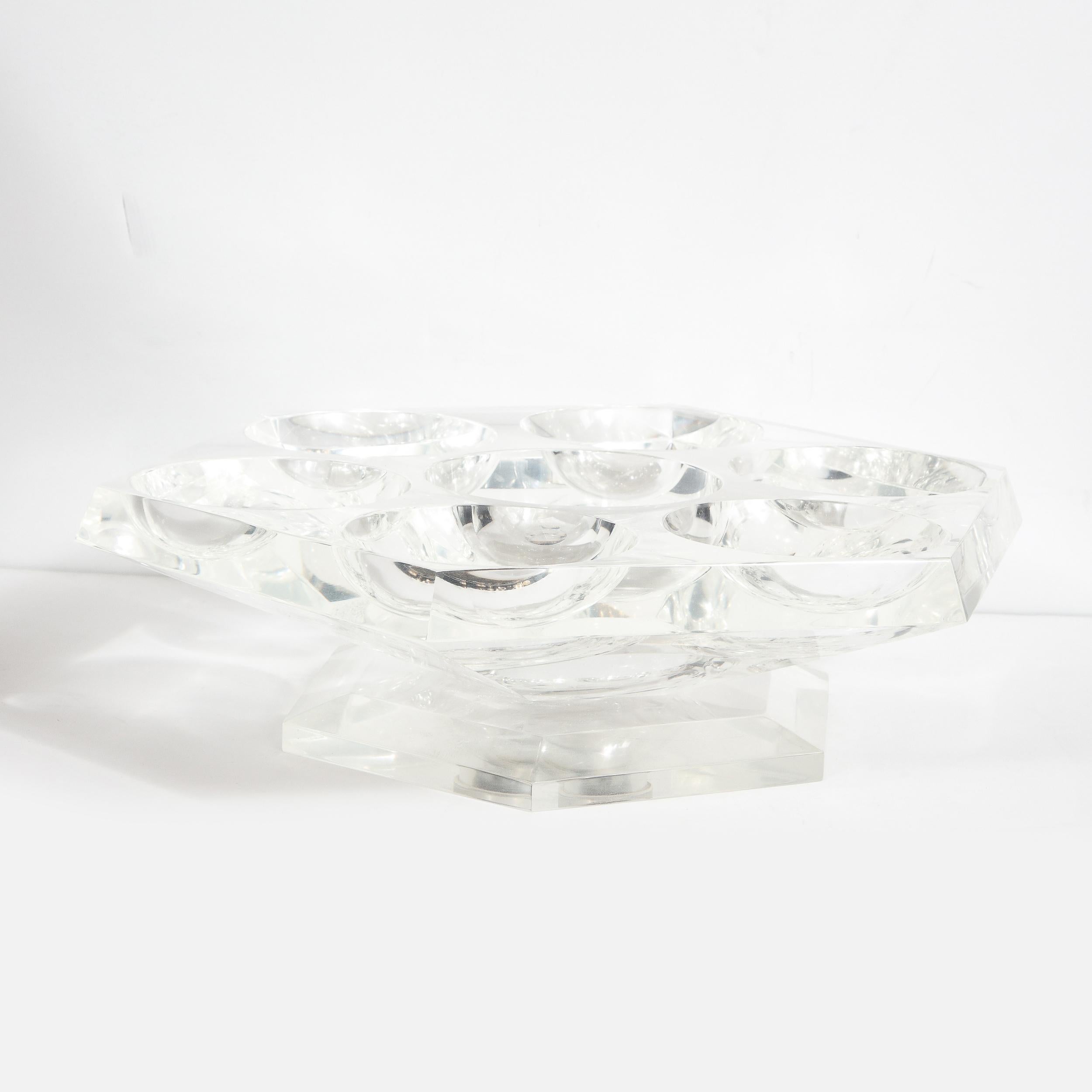 Late 20th Century Midcentury Hexagonal Lucite Rotating Tray with Concave Serving Indentations