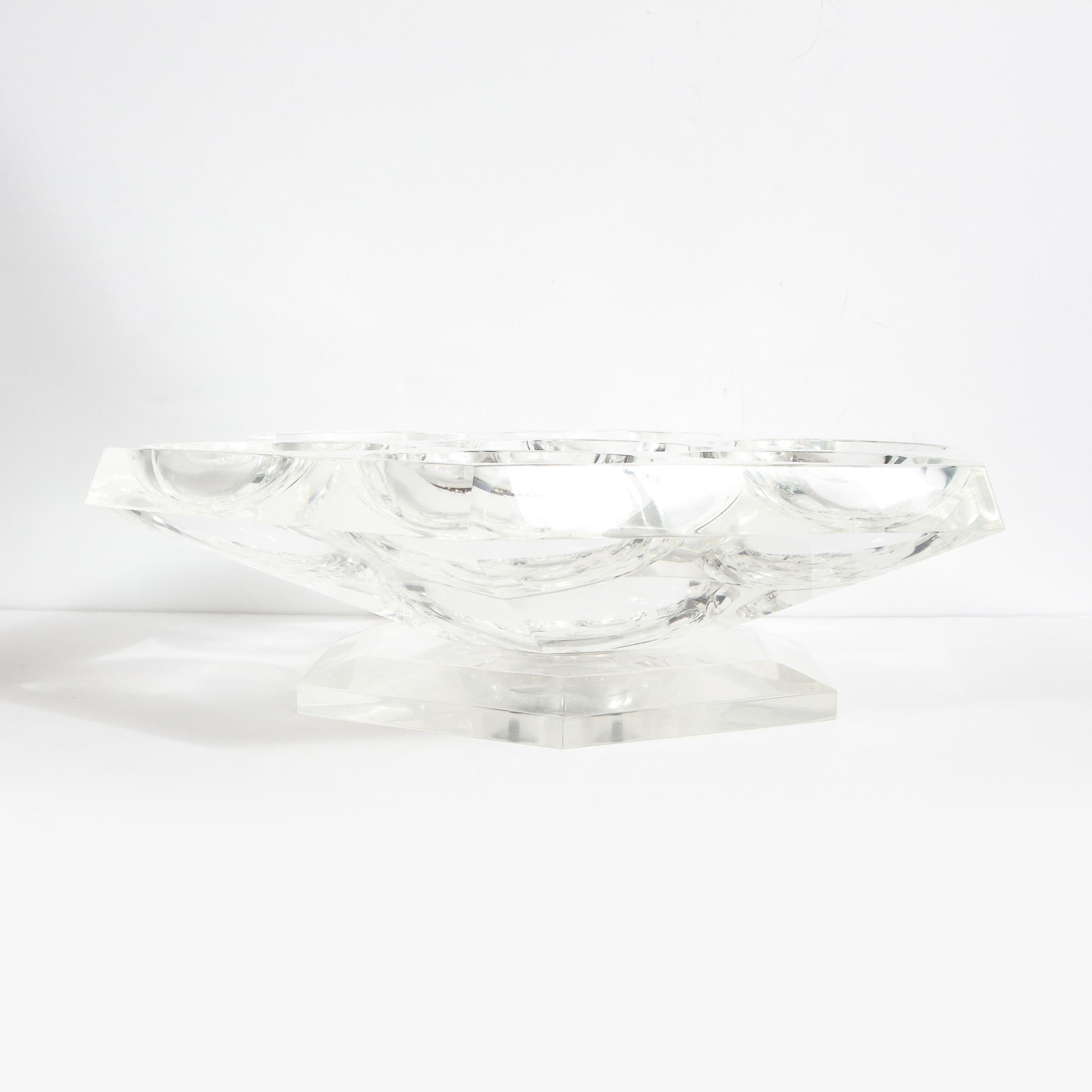 Midcentury Hexagonal Lucite Rotating Tray with Concave Serving Indentations 1