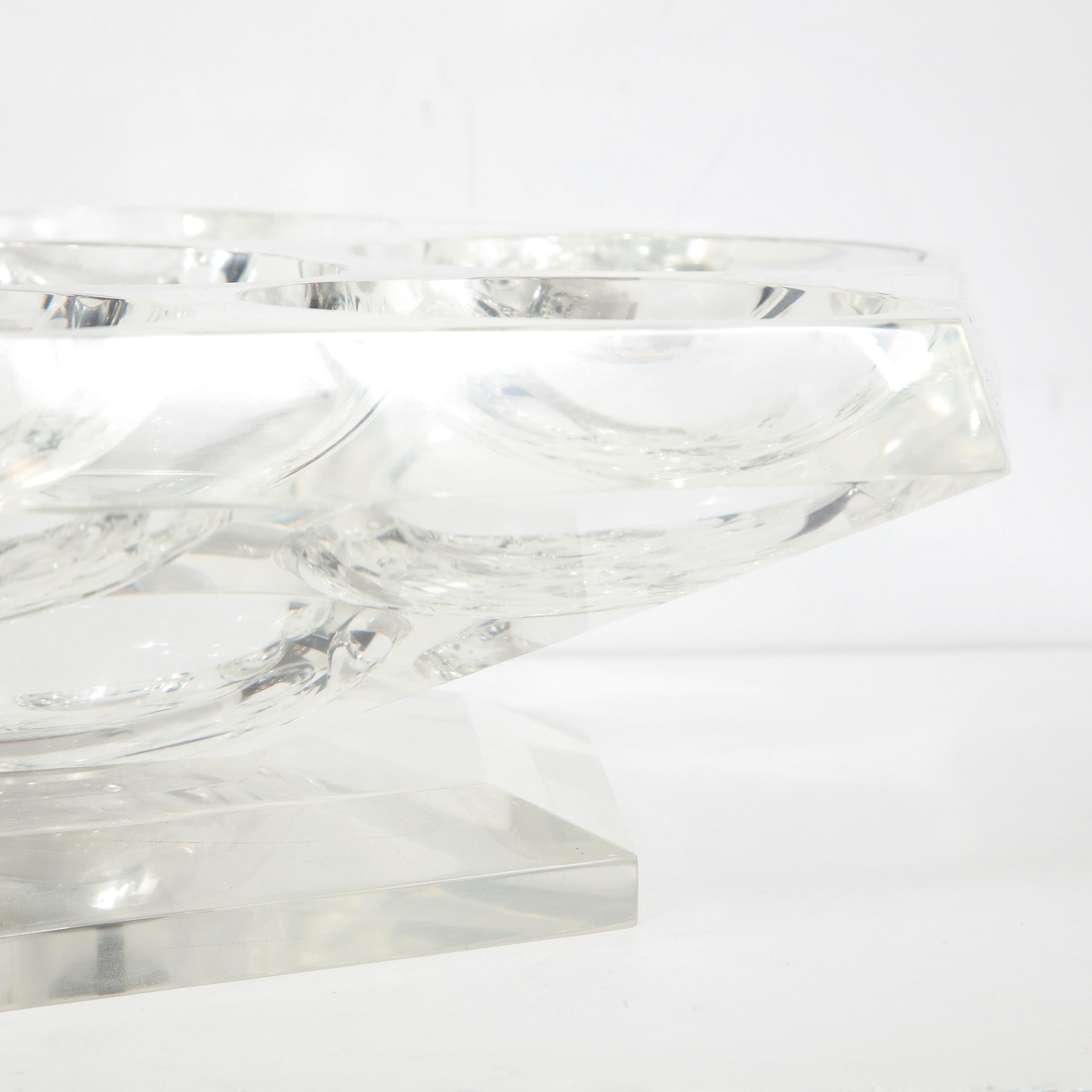 Midcentury Hexagonal Lucite Rotating Tray with Concave Serving Indentations 2