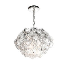 Mid-Century Hexagonal Prism & Frosted Glass Diffuser Chandelier by Veb Ebersbach