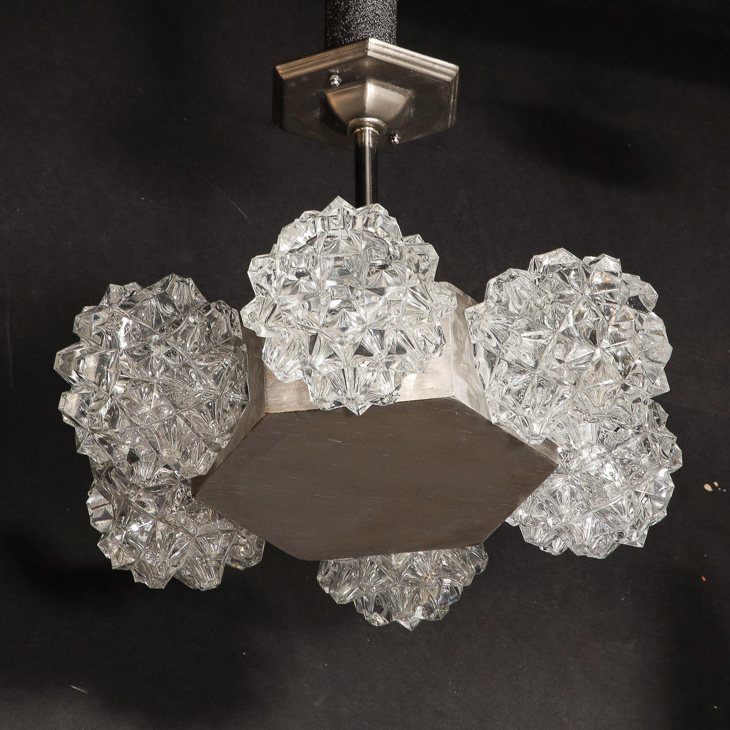 Mid-Century Hexagonal White Gold & Glass Shaded Chandelier by Kaiser Luchten For Sale 5