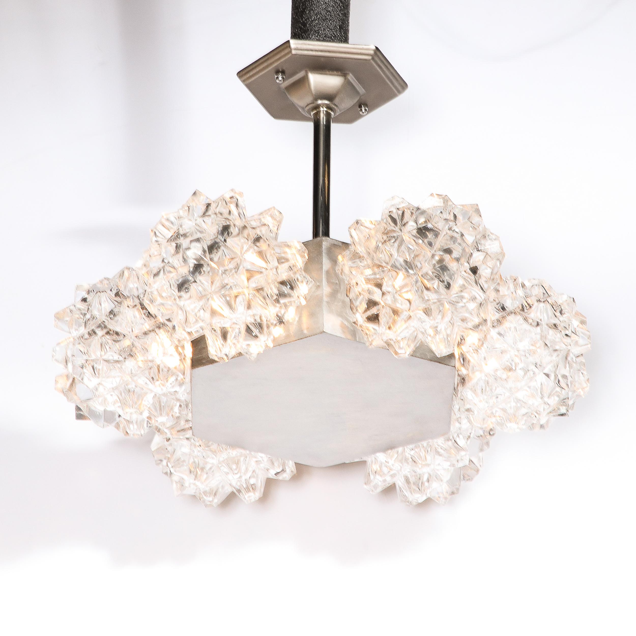 Mid-Century Modern Mid-Century Hexagonal White Gold & Glass Shaded Chandelier by Kaiser Luchten For Sale