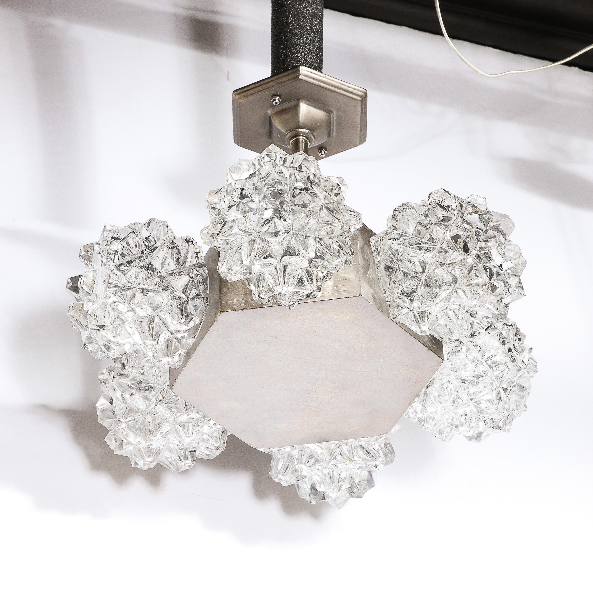 Mid-Century Hexagonal White Gold & Glass Shaded Chandelier by Kaiser Luchten For Sale 2