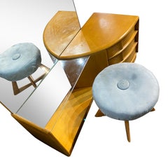 Midcentury Heywood Wakefield Sculptura Ahorn Spiegel Eitelkeit Deco mit Hocker