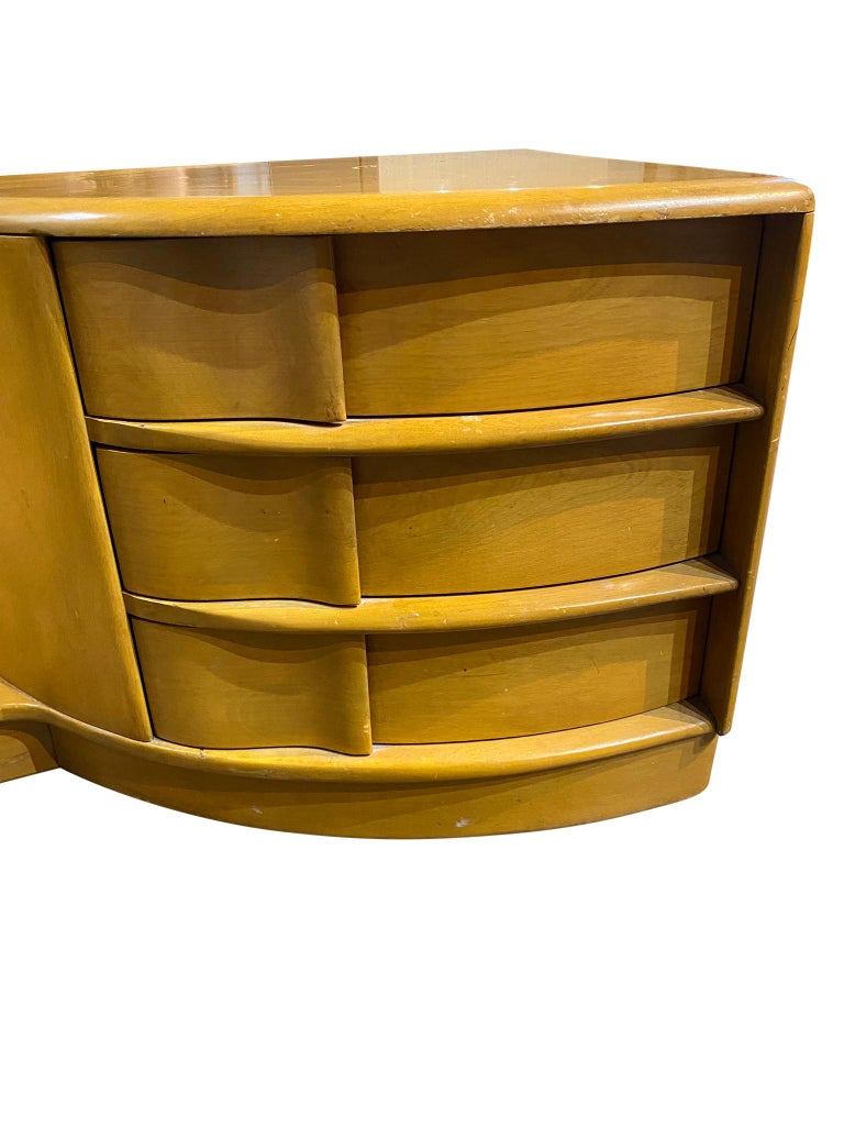 Midcentury Heywood Wakefield Sculptura Maple Mirror Vanity Deco with