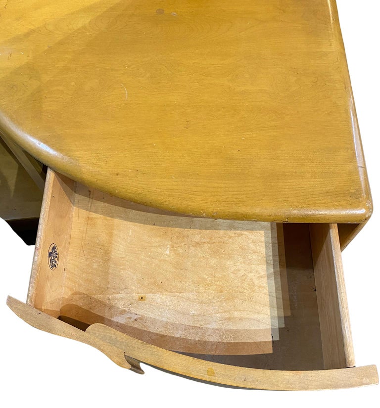 Midcentury Heywood Wakefield Sculptura Maple Mirror Vanity Deco with