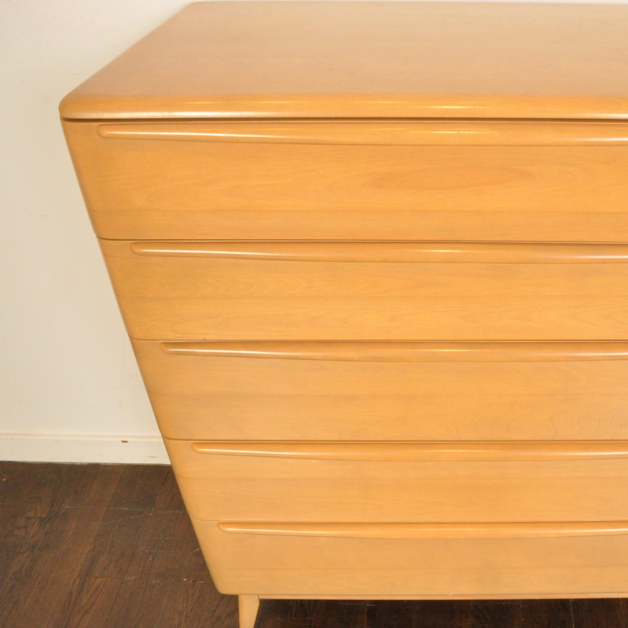 Classic Heywood Wakefield five drawer tall dresser in 
