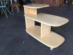Midcentury Heywood-Wakefield Three-Tiered Blond Maple Wood Side Lamp Table, Pair