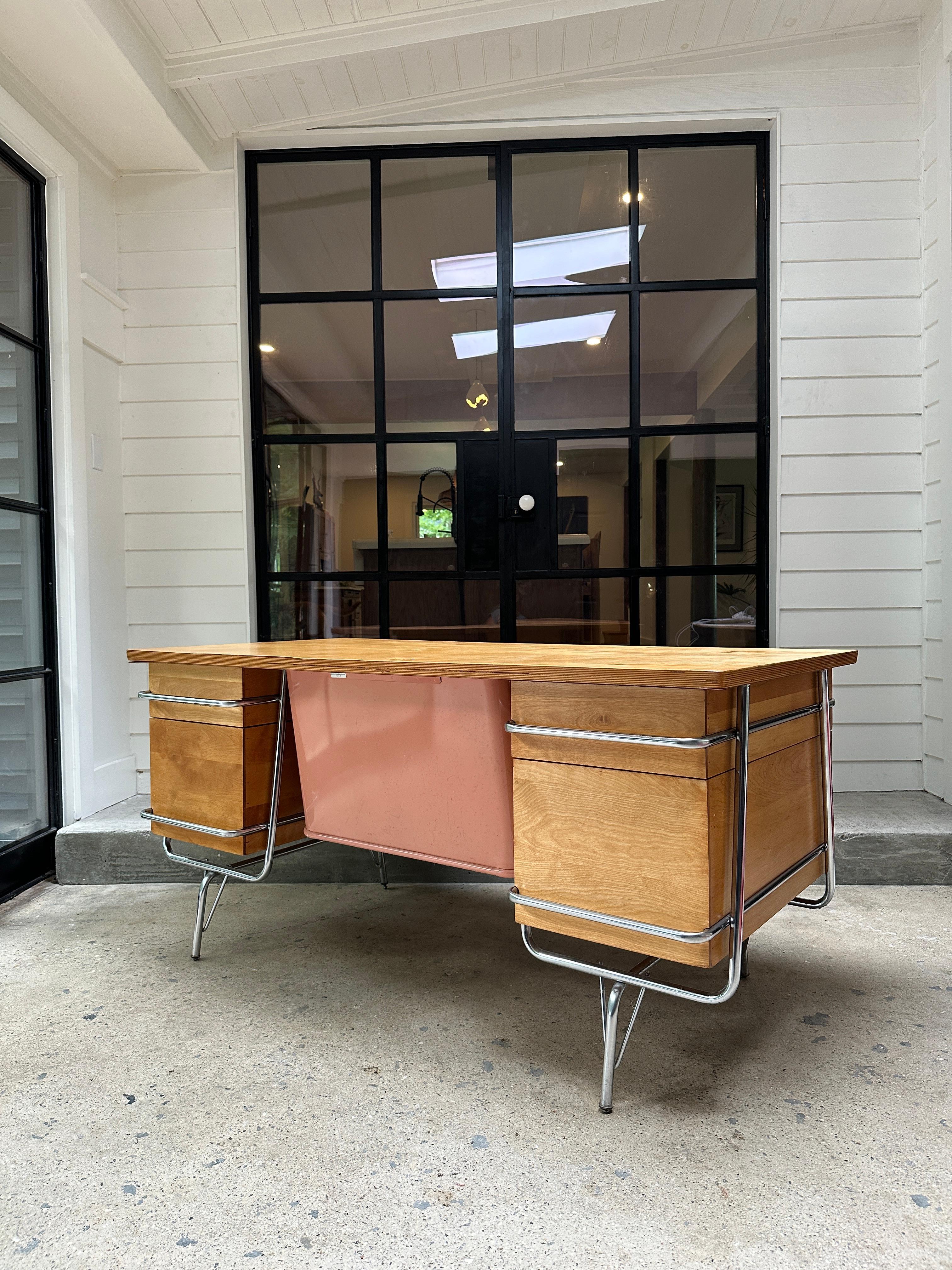 20th Century Mid Century Heywood Wakefield Trimiline desk by Kem Weber design