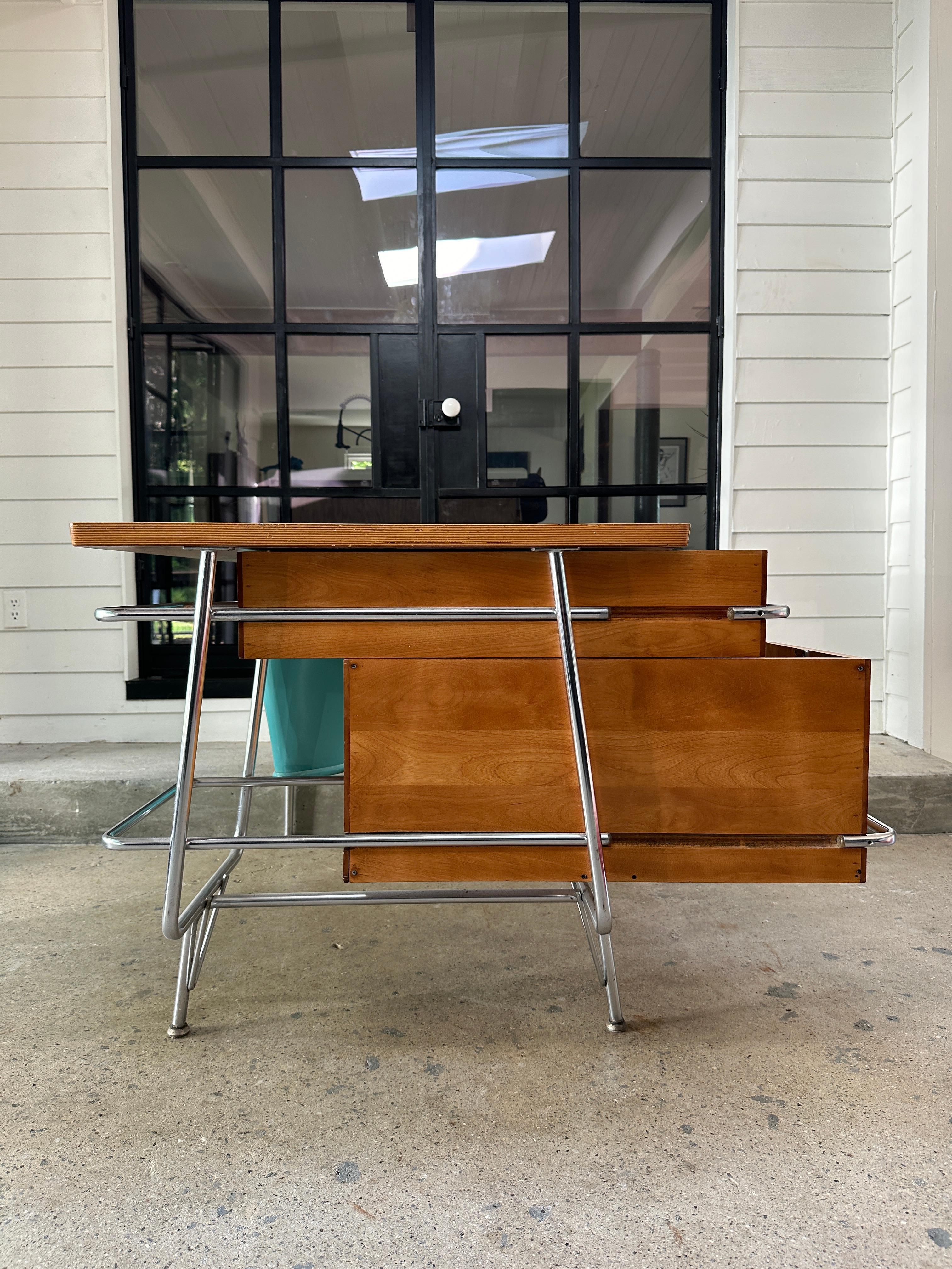 Mid Century Heywood Wakefield Trimline desk by Kem Weber design 5