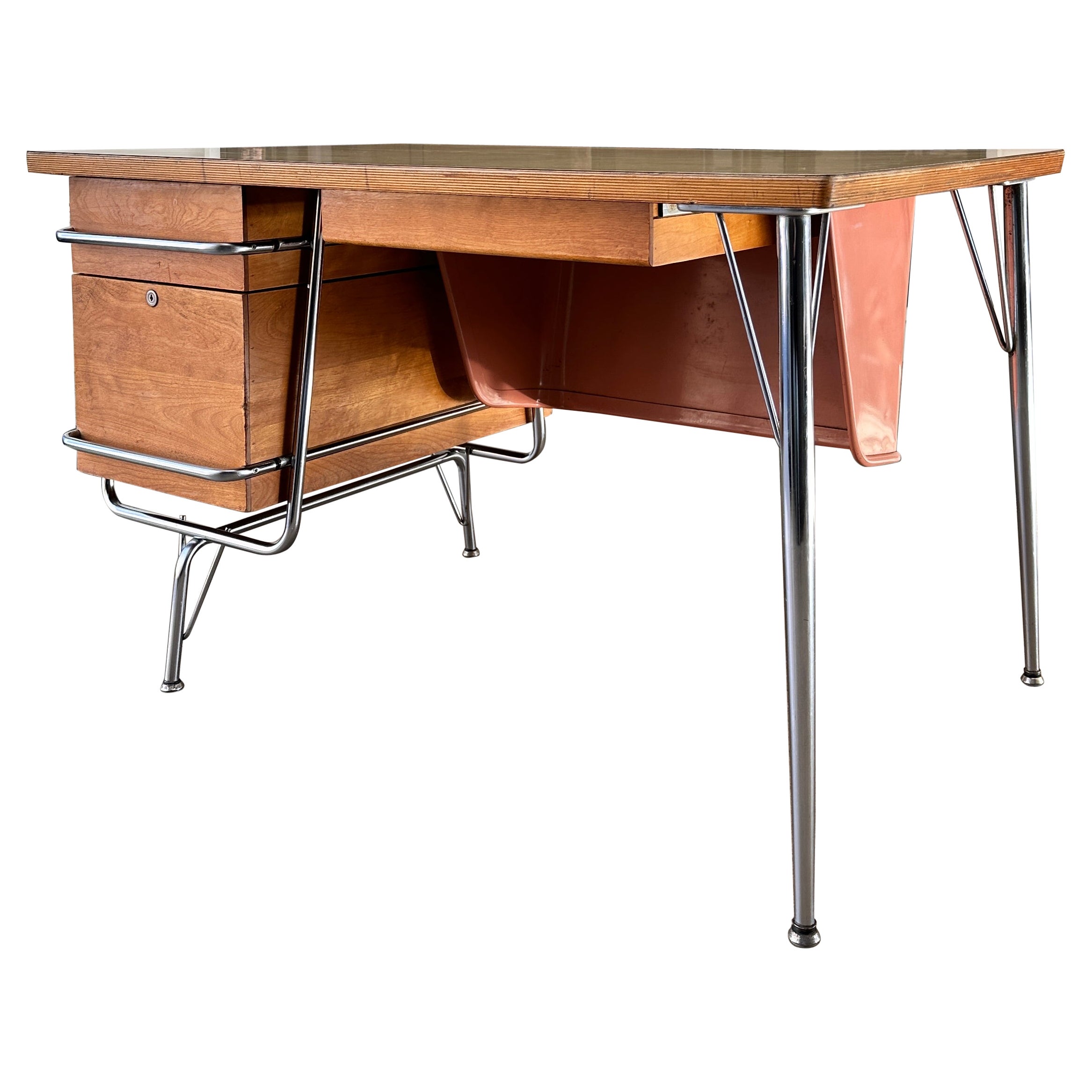 Mid Century Heywood Wakefield Trimline desk by Kem Weber design For Sale