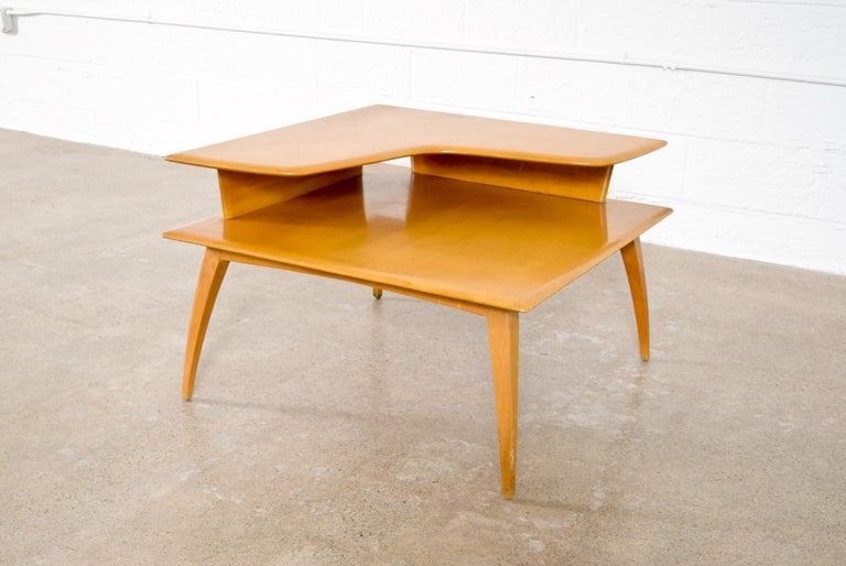 Midcentury Heywood Wakefield TwoTier Corner Maple Wood End Table at