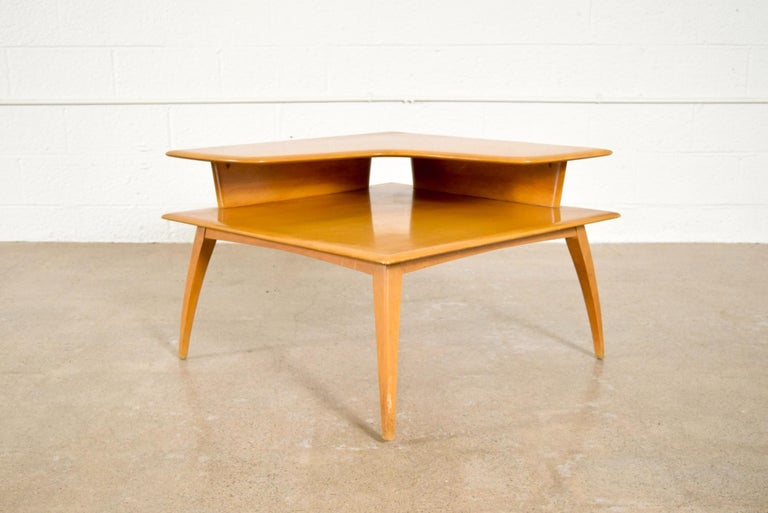 Midcentury Heywood Wakefield TwoTier Corner Maple Wood End Table at