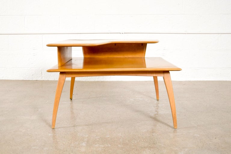 Midcentury Heywood Wakefield TwoTier Corner Maple Wood End Table at