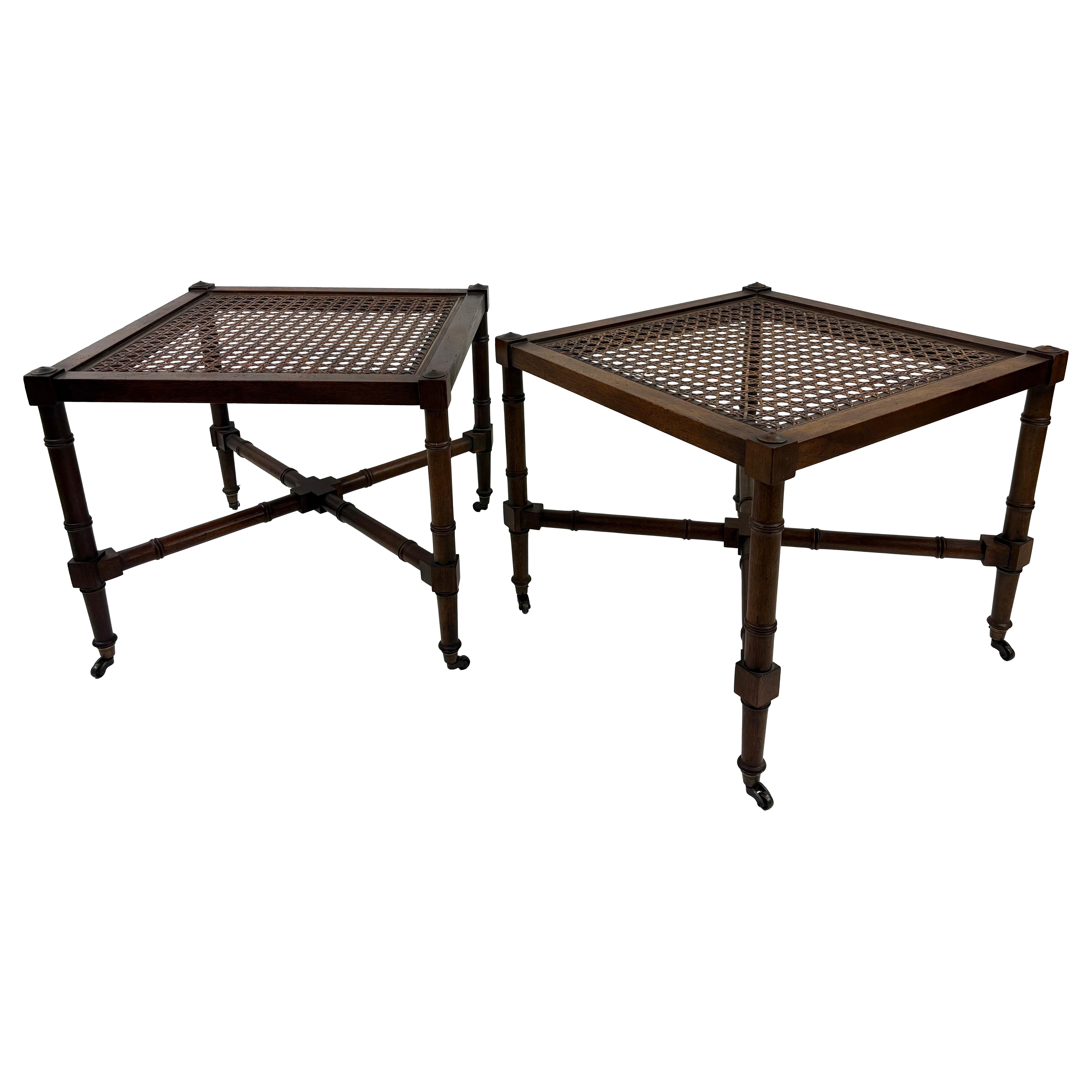 Mid-century Hickory chair company cane and walnut benches/pair
