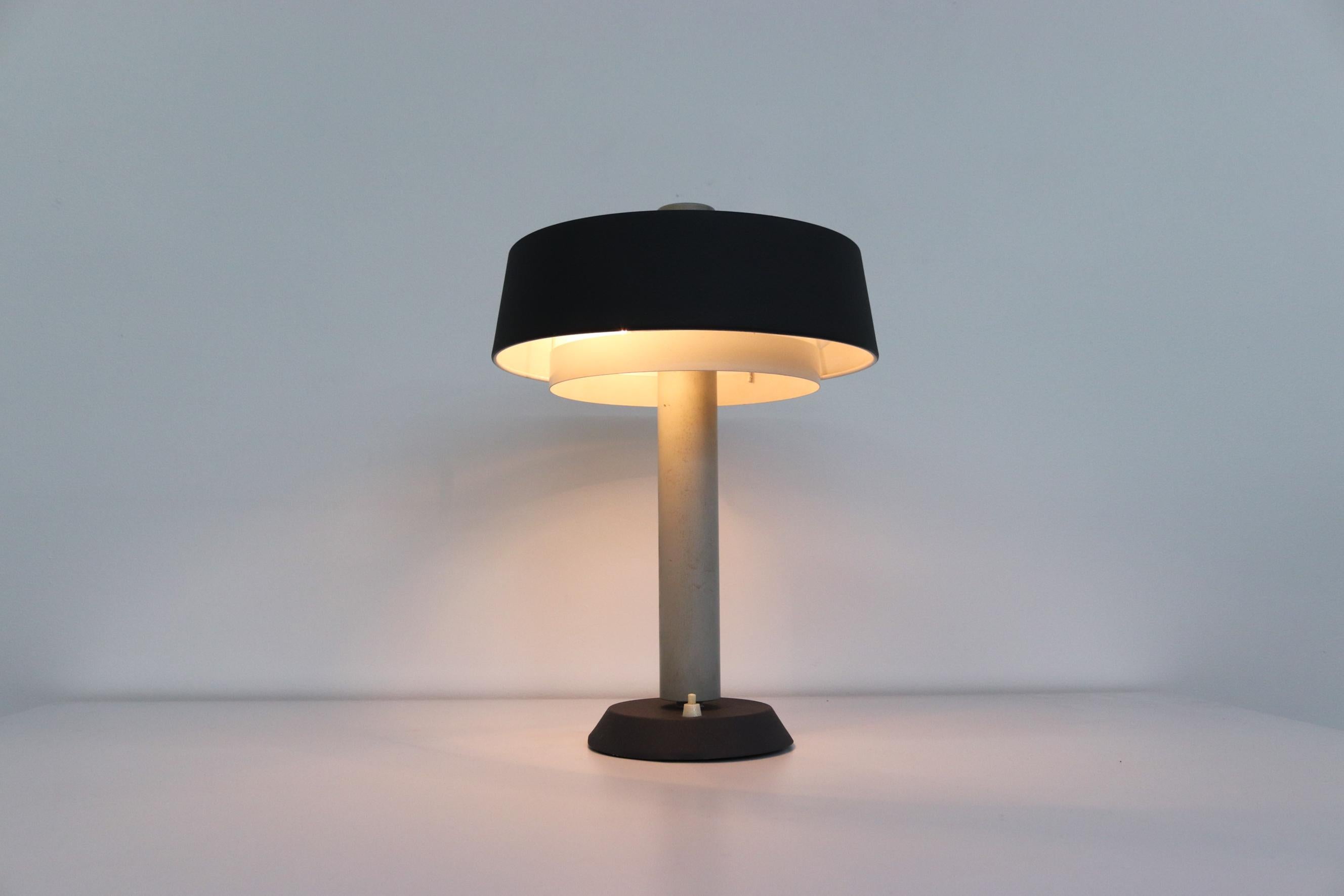 Metal Mid-Century Niek Hiemstra Evolux Table Lamp in Shades of Gray & White, 1960's For Sale