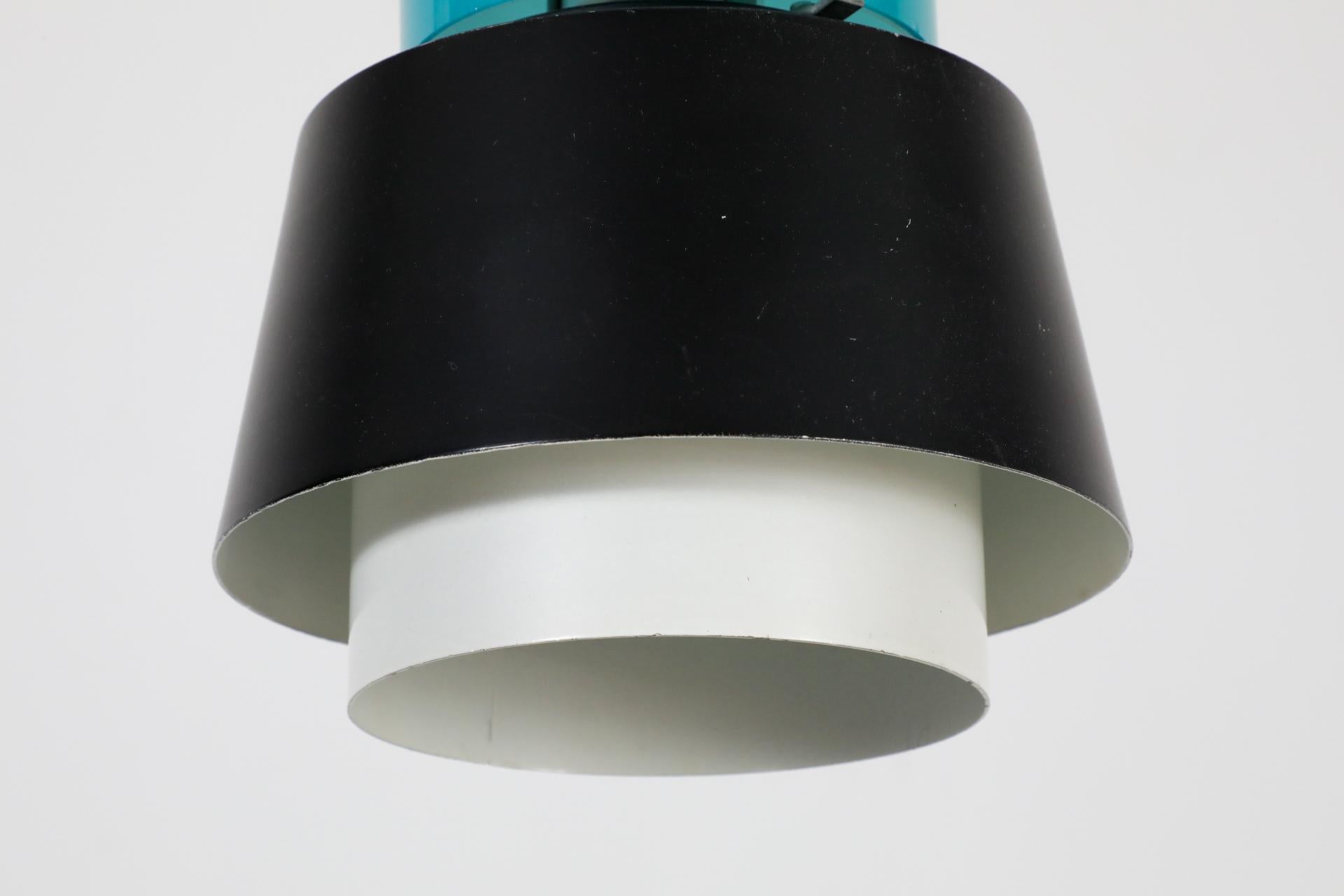 Mid-Century Hiemstra Pendant Light with Turquoise Glass Ring For Sale 2