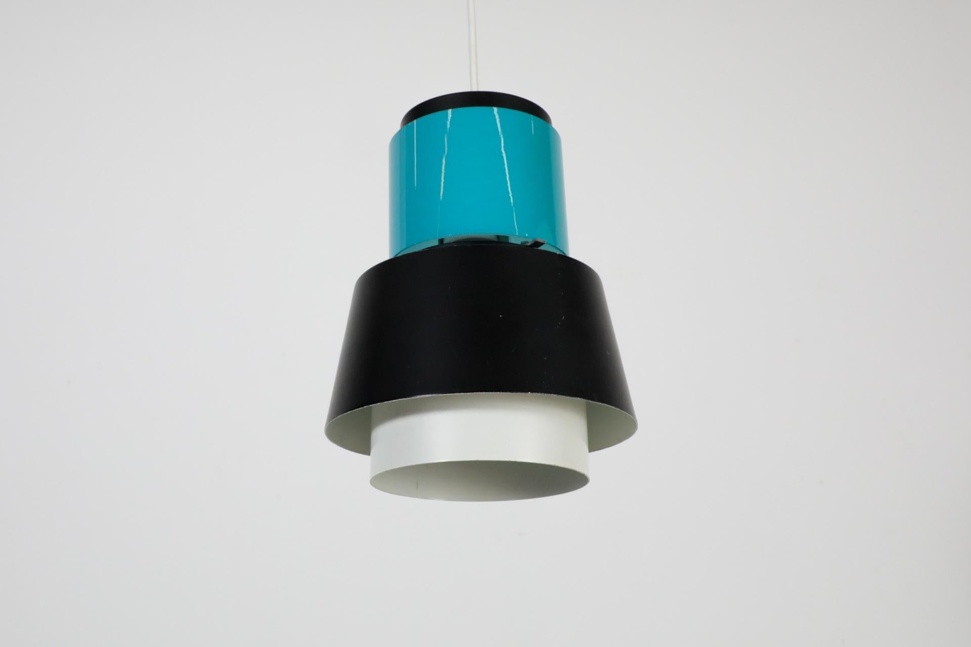 Mid-Century Hiemstra Pendant Light with Turquoise Glass Ring For Sale 3