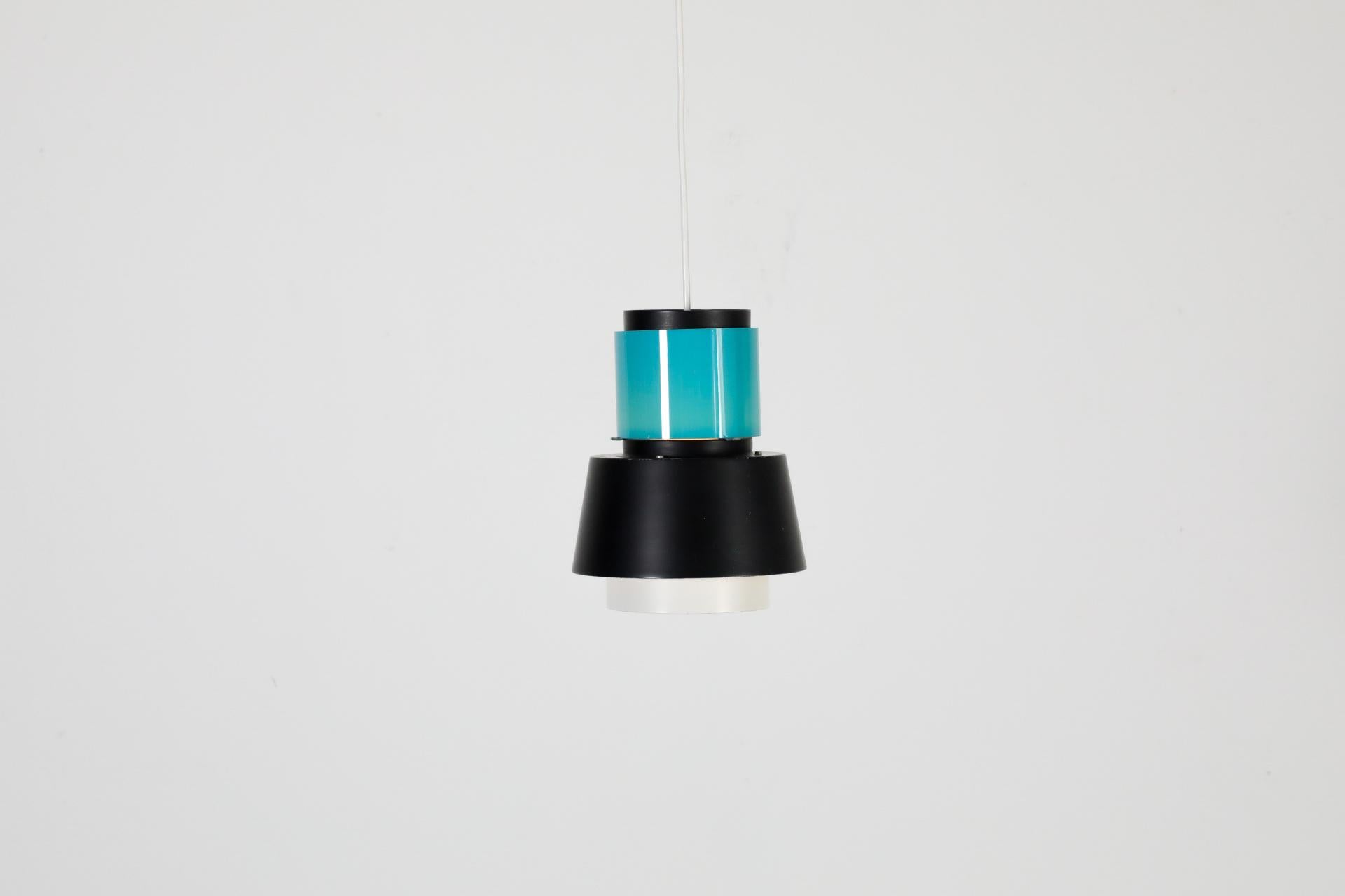 Mid-Century Modern Mid-Century Hiemstra Pendant Light with Turquoise Glass Ring For Sale