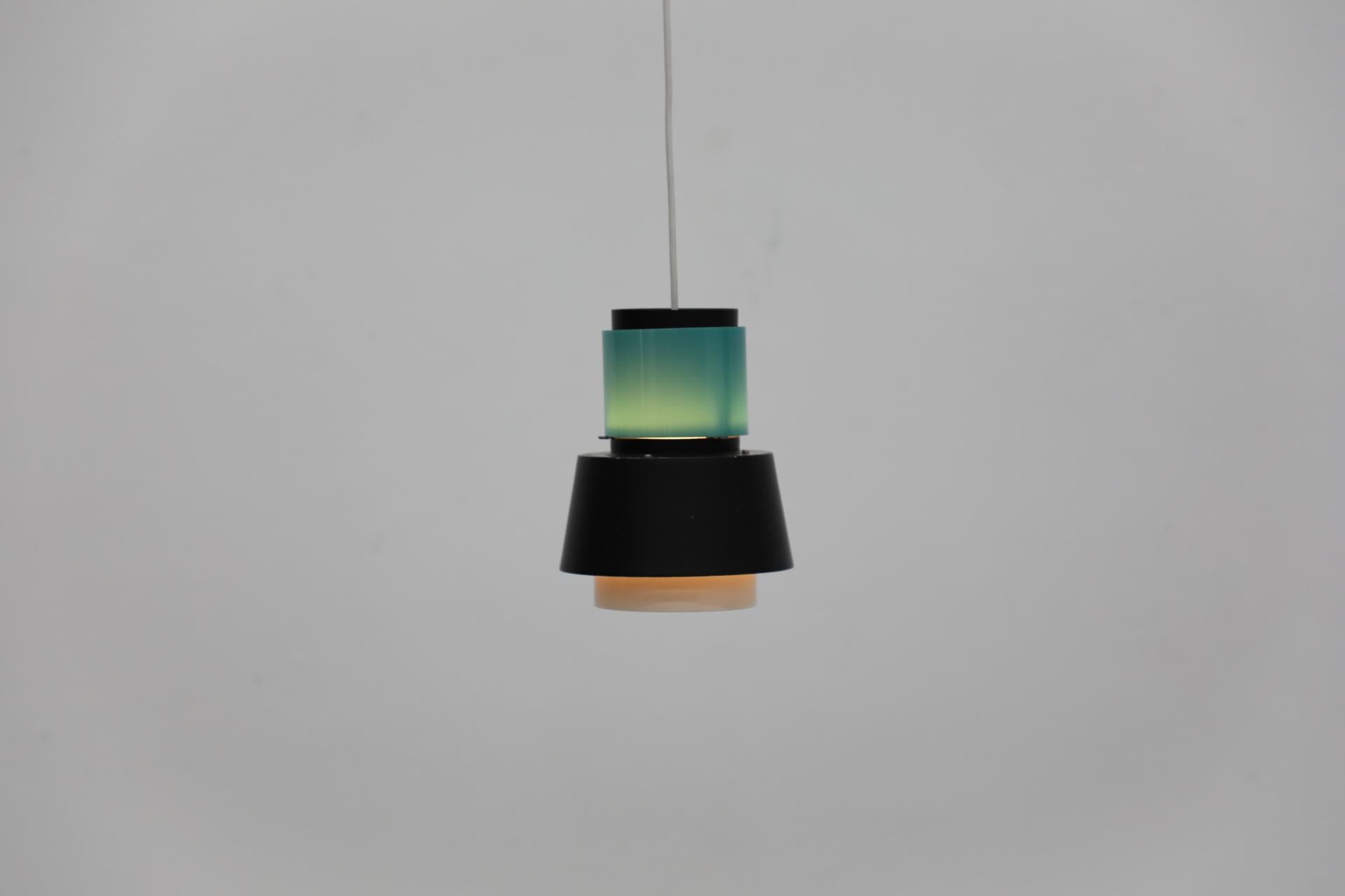 Dutch Mid-Century Hiemstra Pendant Light with Turquoise Glass Ring For Sale