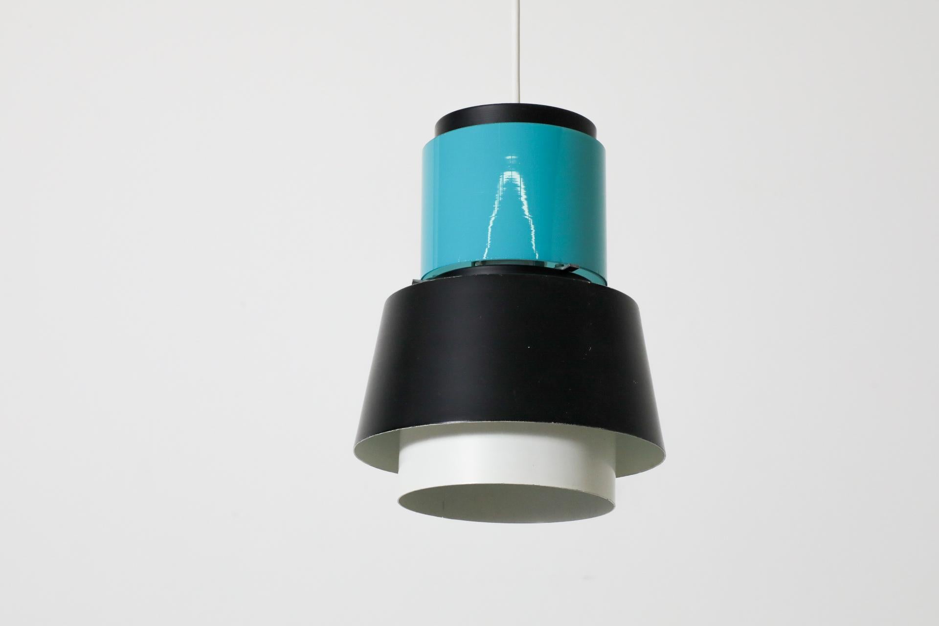 20th Century Mid-Century Hiemstra Pendant Light with Turquoise Glass Ring For Sale