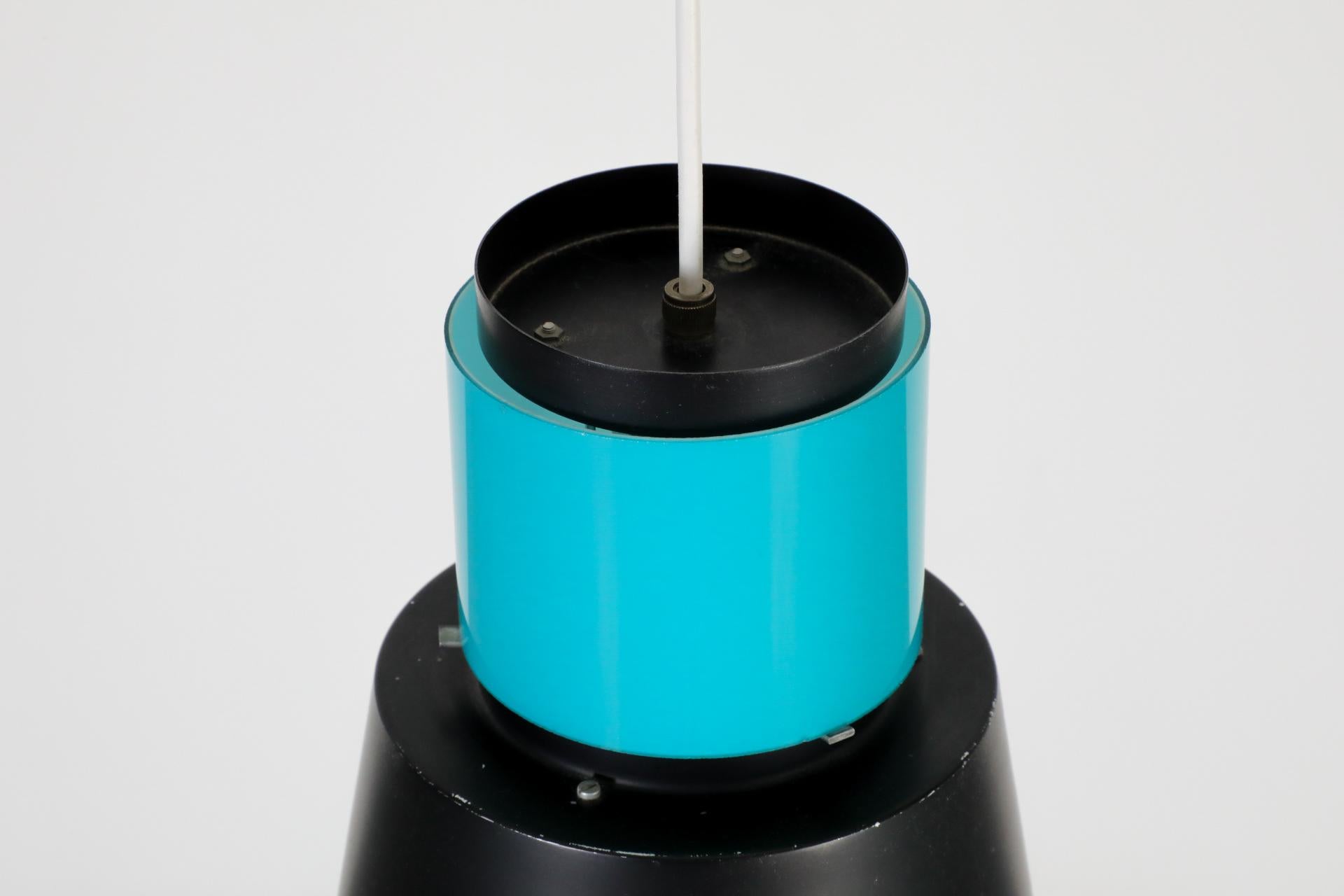 Metal Mid-Century Hiemstra Pendant Light with Turquoise Glass Ring For Sale
