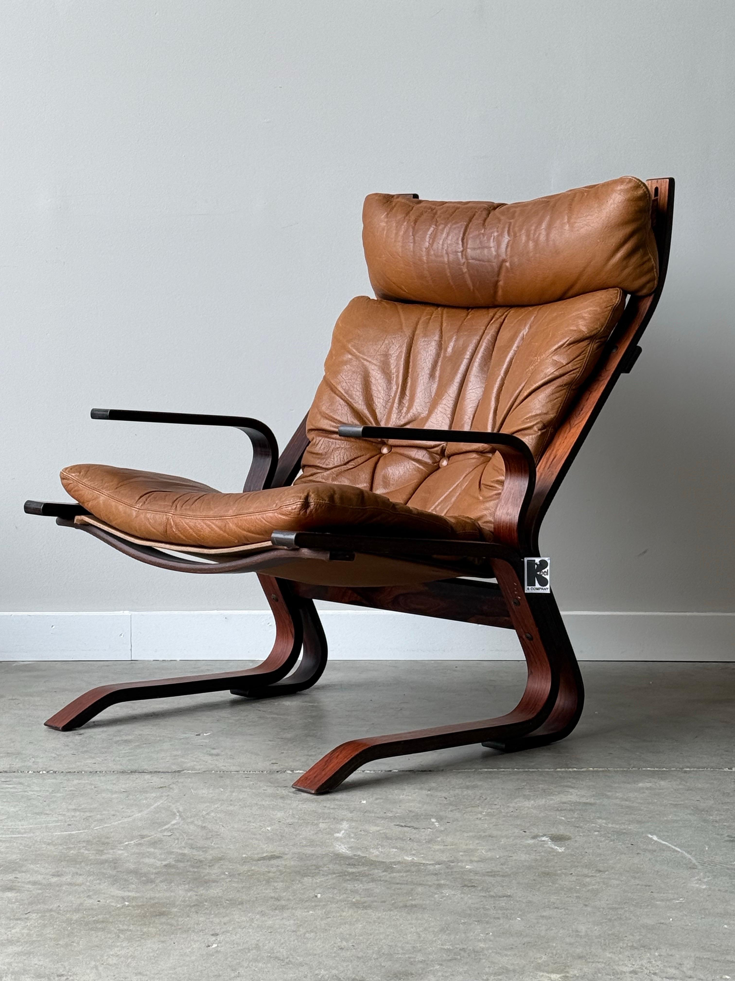 Mid-Century Modern Mid-Century High Back Armchair and Ottoman by Oddvin Rykken for Rybo and Co.