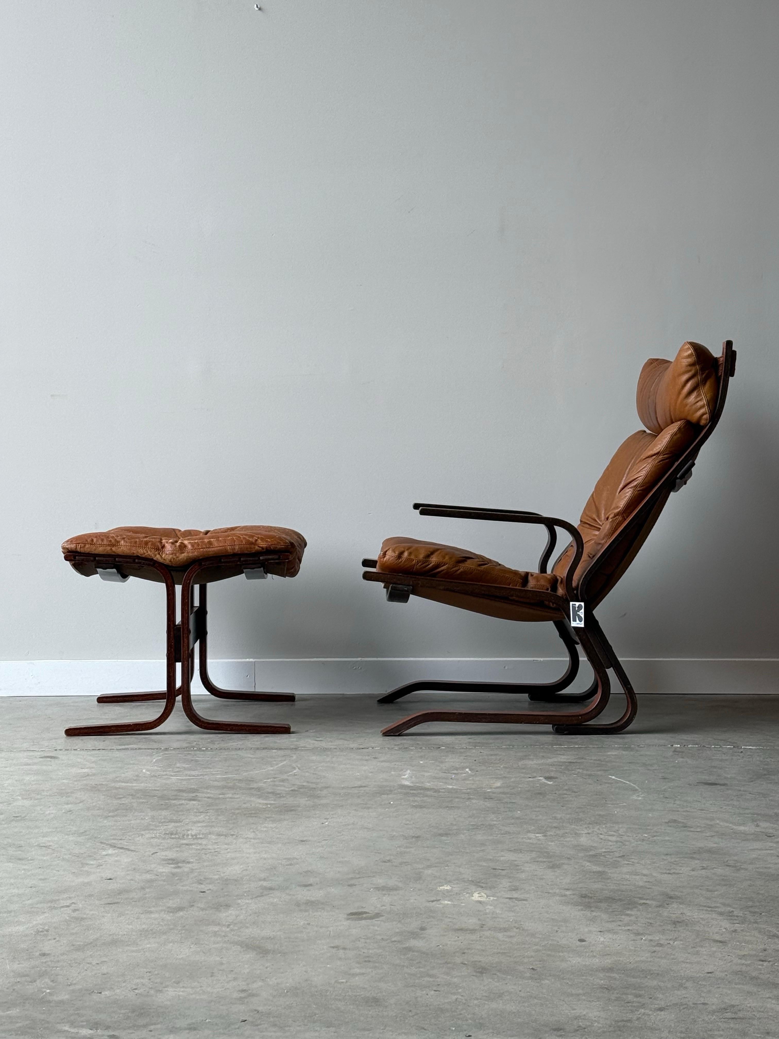 Norwegian Mid-Century High Back Armchair and Ottoman by Oddvin Rykken for Rybo and Co.