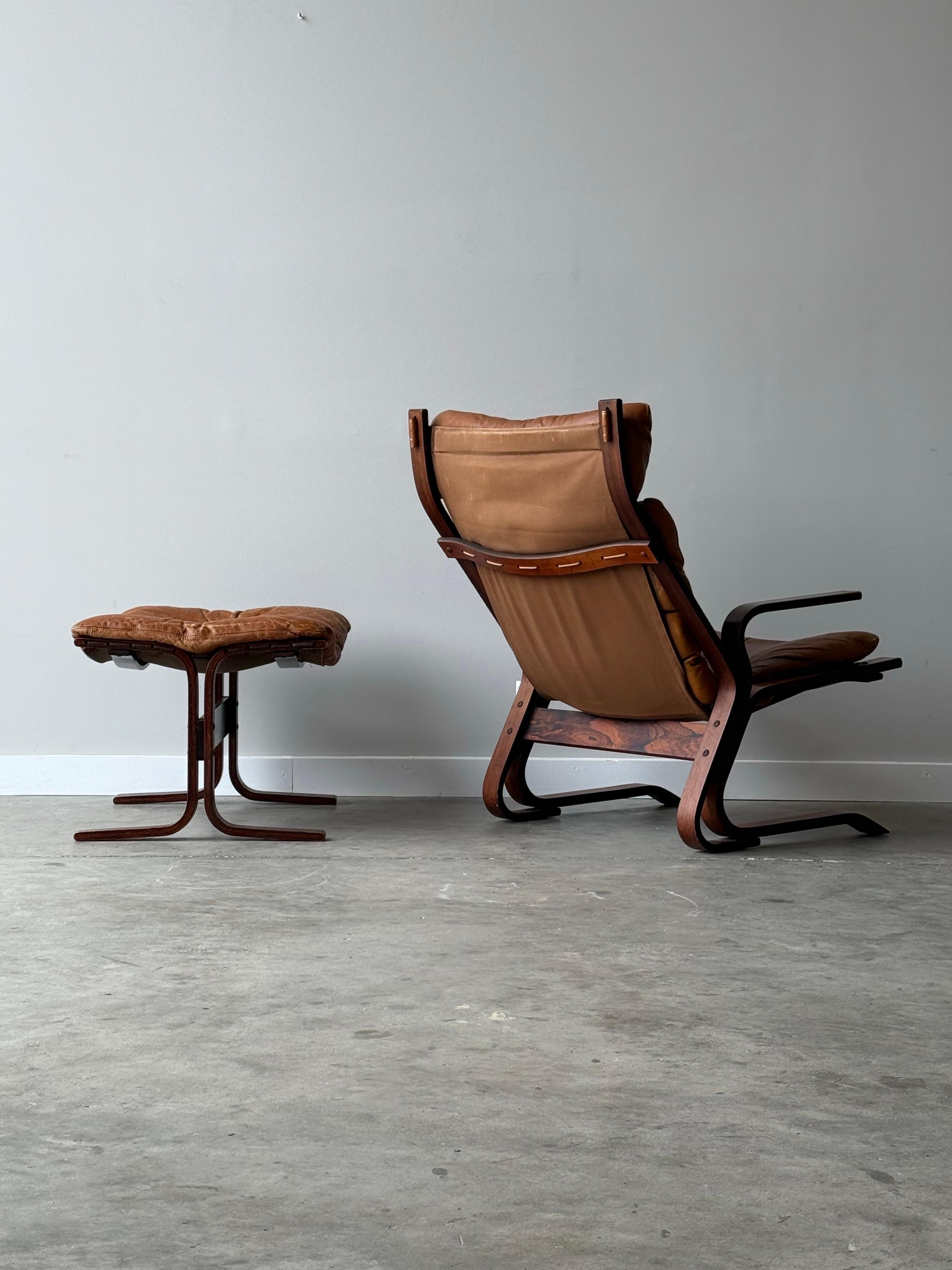 Mid-Century High Back Armchair and Ottoman by Oddvin Rykken for Rybo and Co. In Good Condition In Raleigh, NC