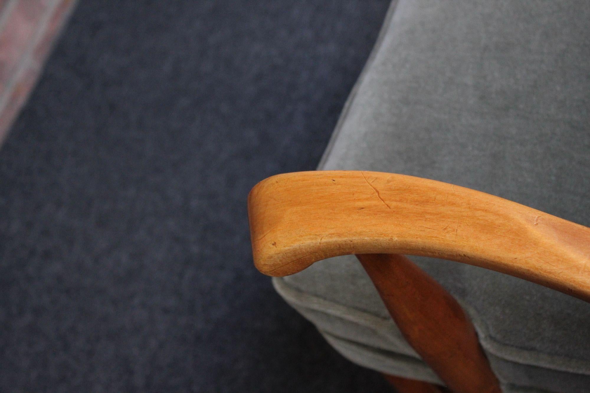 Mid-Century High-Back Birch and Mohair 