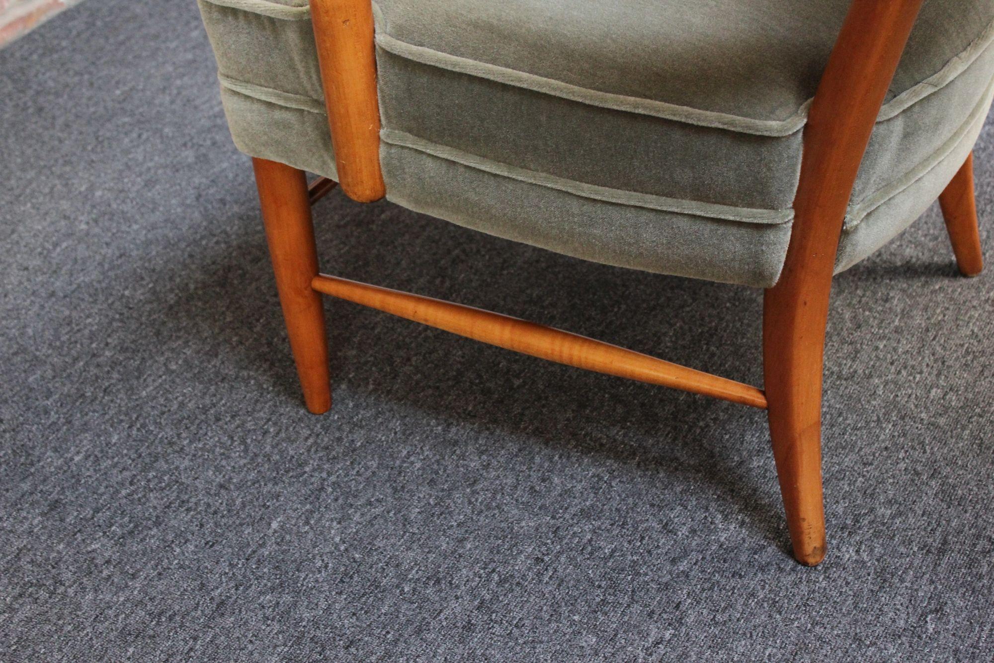 Mid-Century High-Back Birch and Mohair 