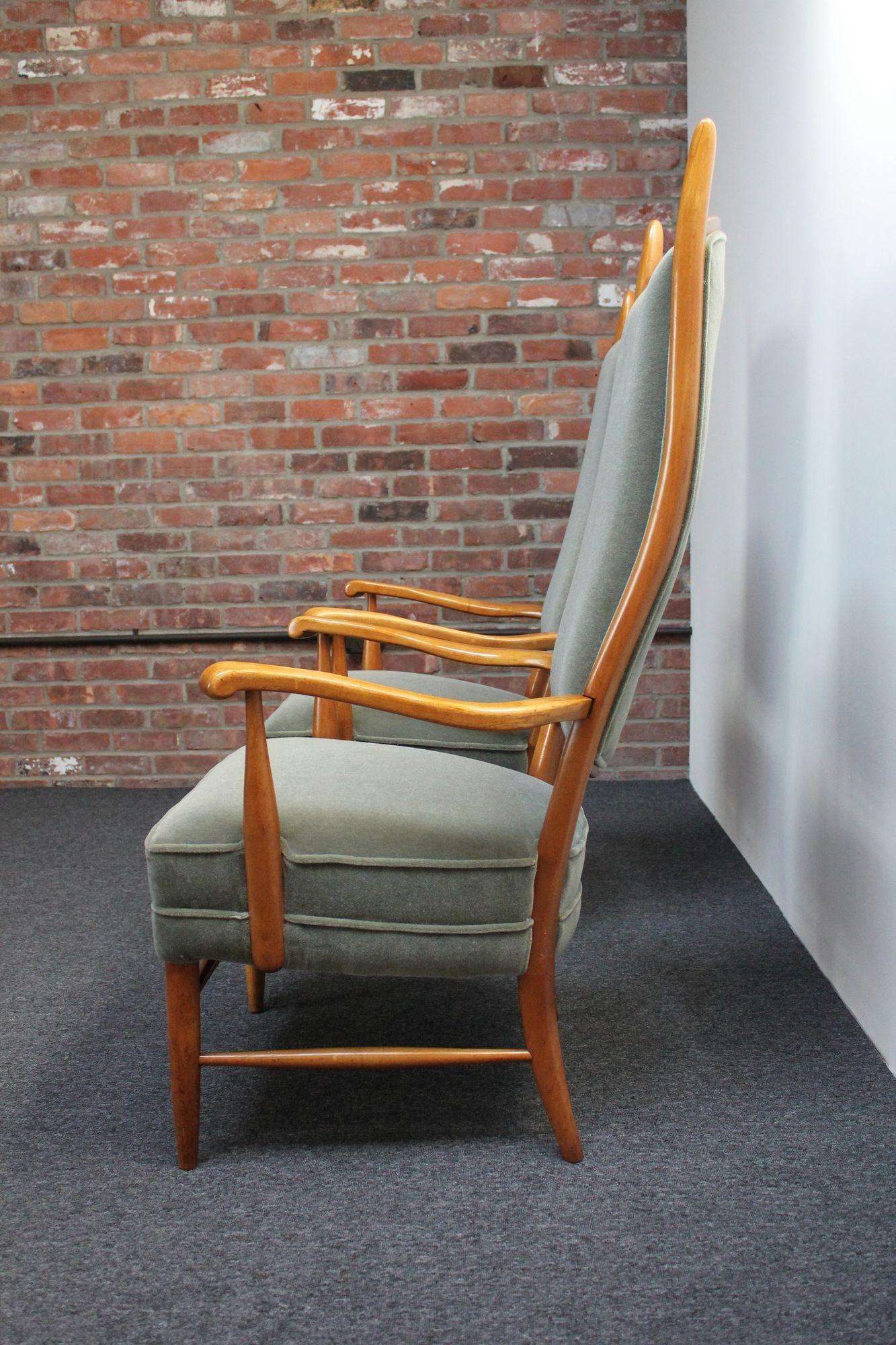 American Mid-Century High-Back Birch and Mohair 