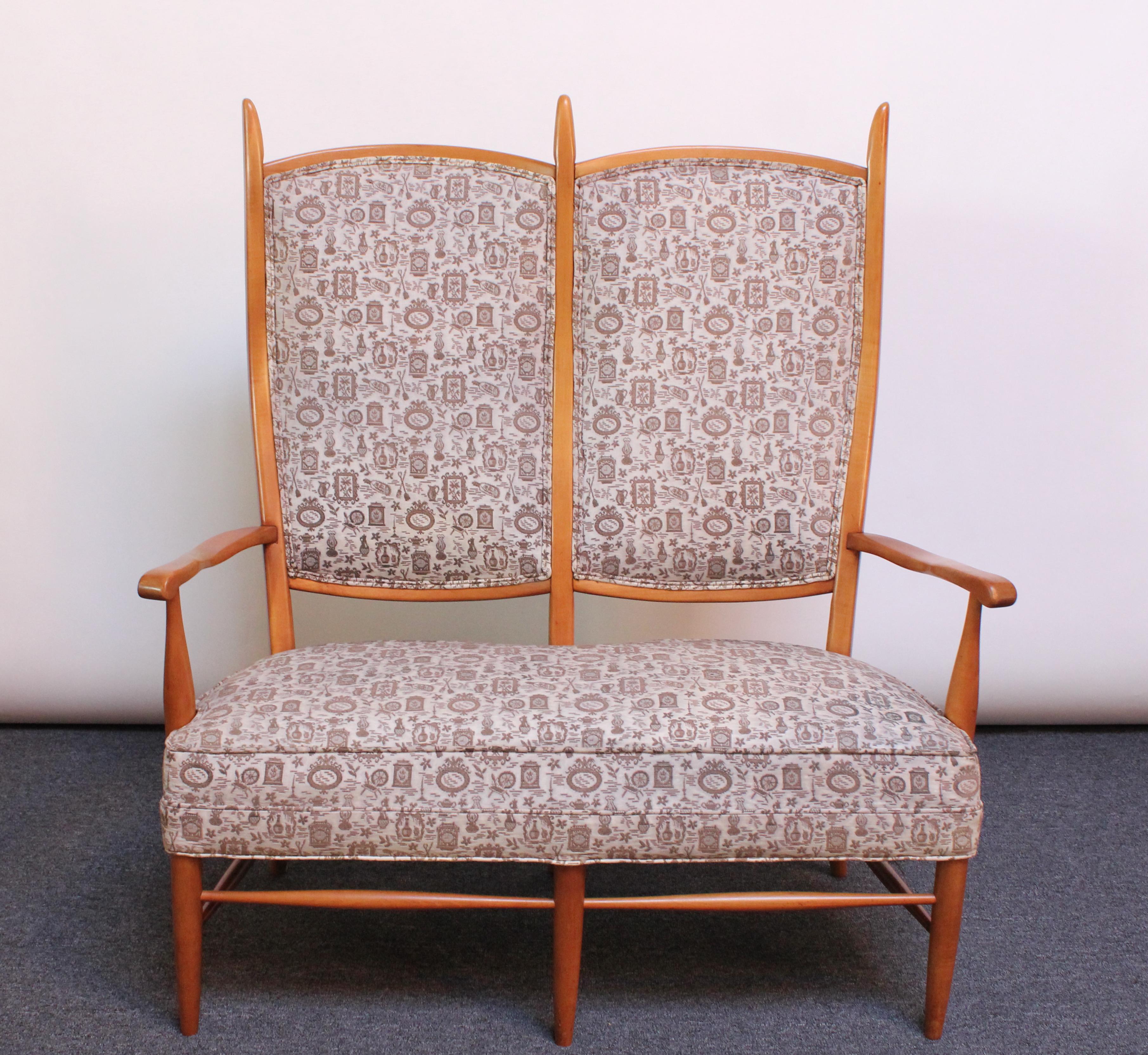 Mid-Century Modern Mid-Century High-Back Birch Settee by Maxwell Royal For Sale